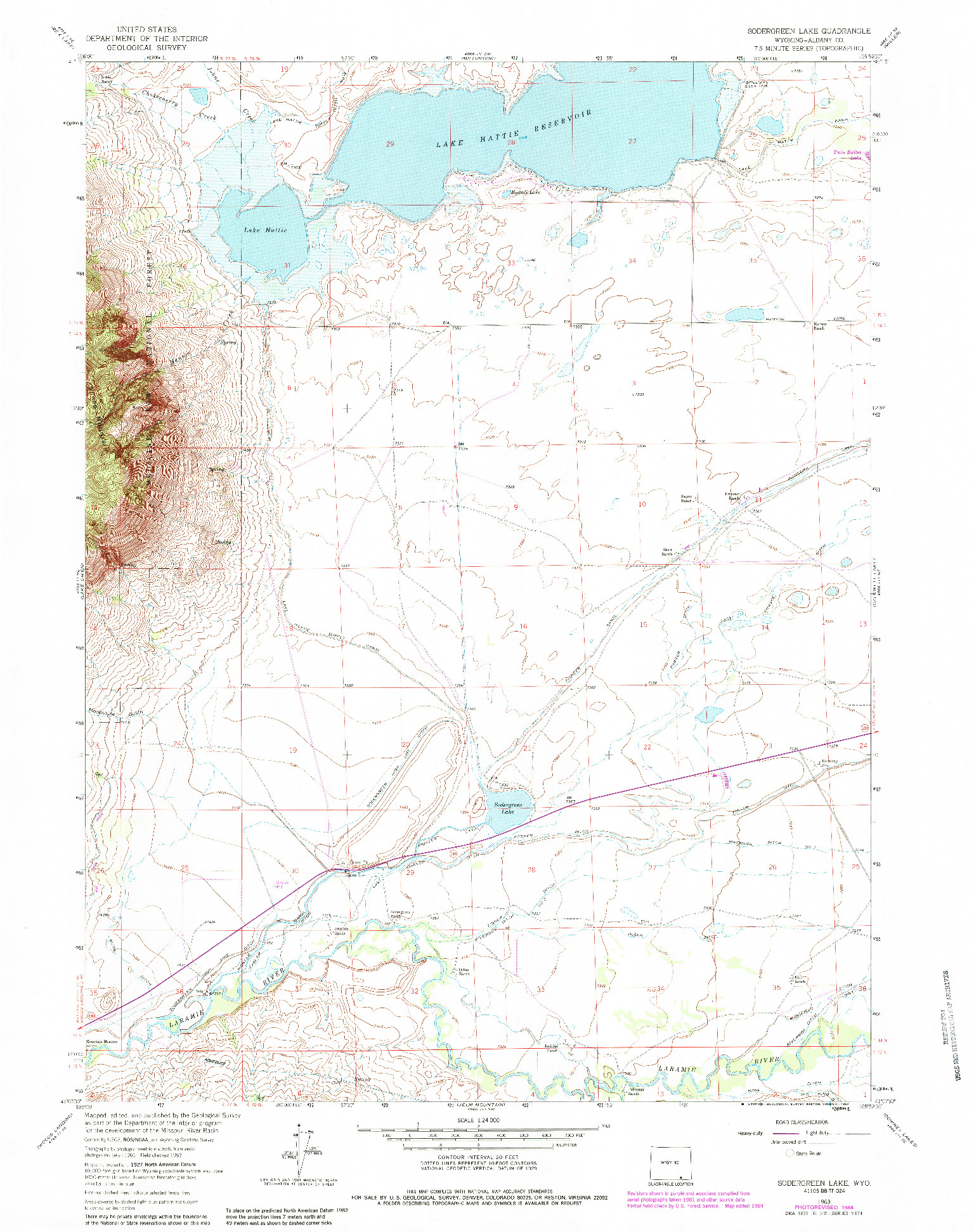 USGS 1:24000-SCALE QUADRANGLE FOR SODERGREEN LAKE, WY 1963