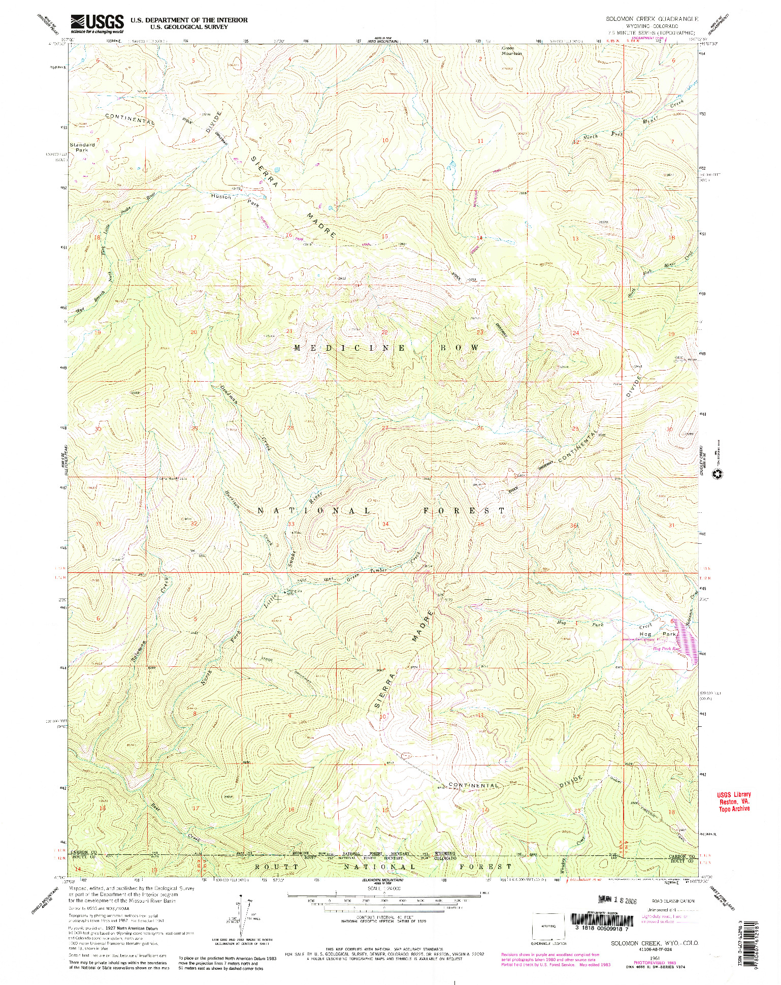 USGS 1:24000-SCALE QUADRANGLE FOR SOLOMON CREEK, WY 1961