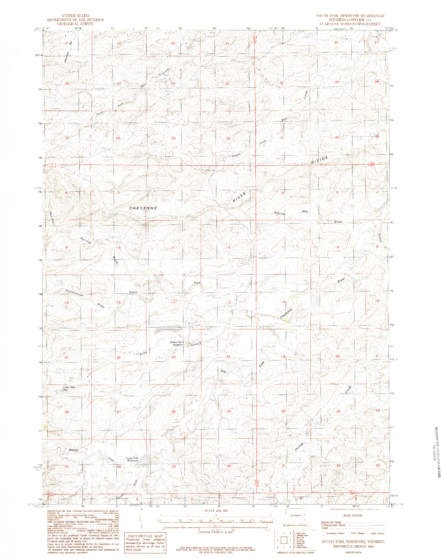USGS 1:24000-SCALE QUADRANGLE FOR SOUTH FORK RESERVOIR, WY 1984