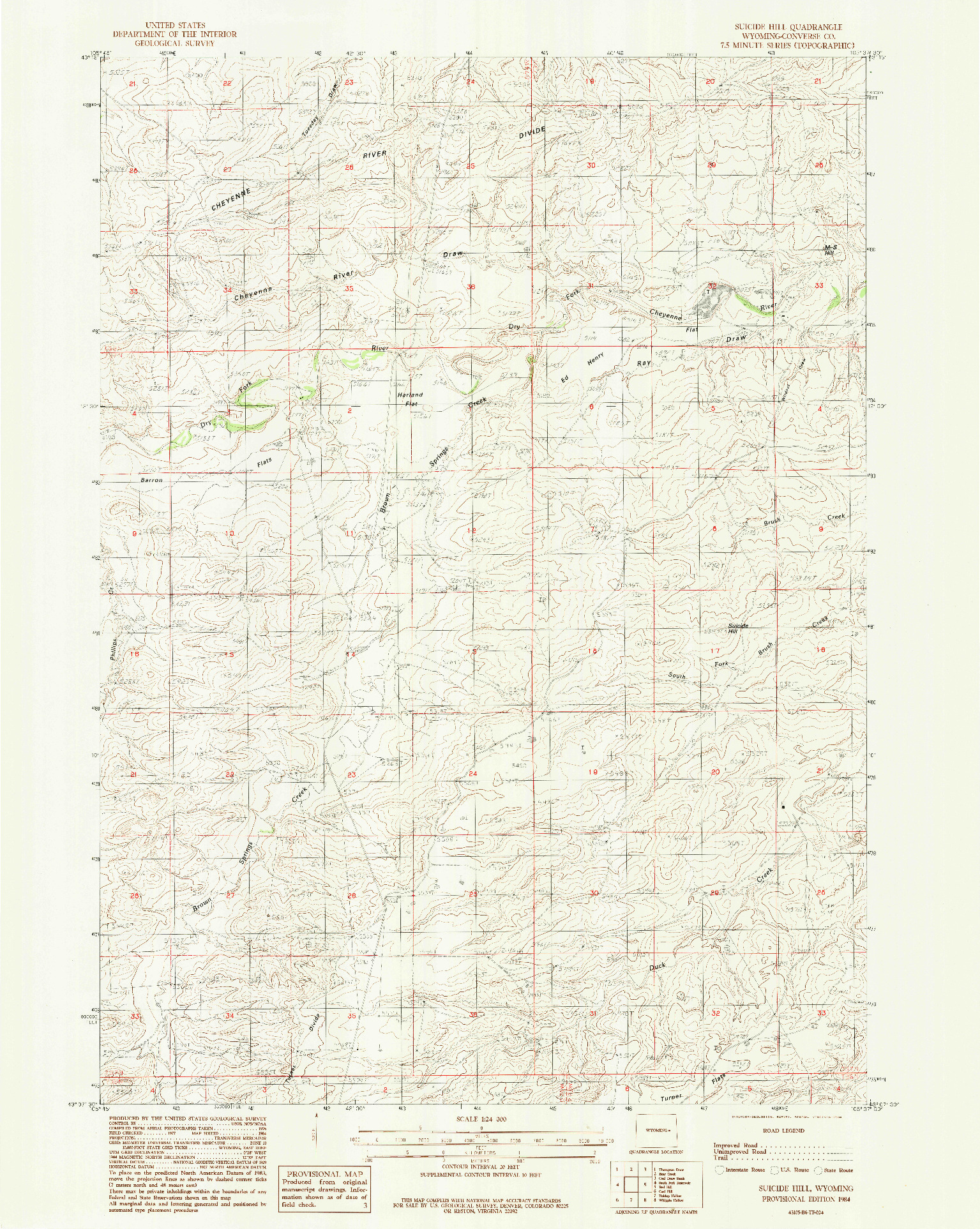 USGS 1:24000-SCALE QUADRANGLE FOR SUICIDE HILL, WY 1984