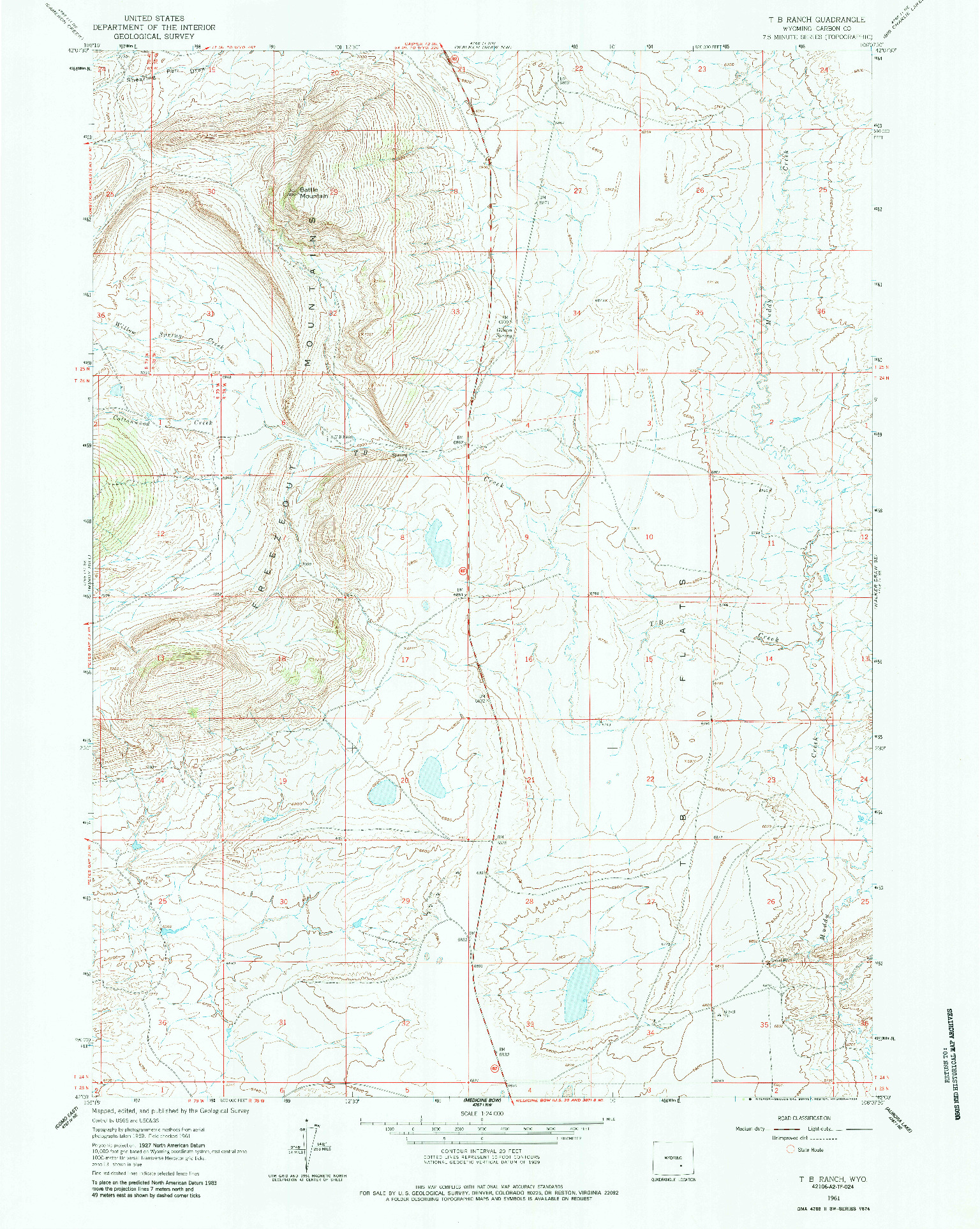 USGS 1:24000-SCALE QUADRANGLE FOR T B RANCH, WY 1961