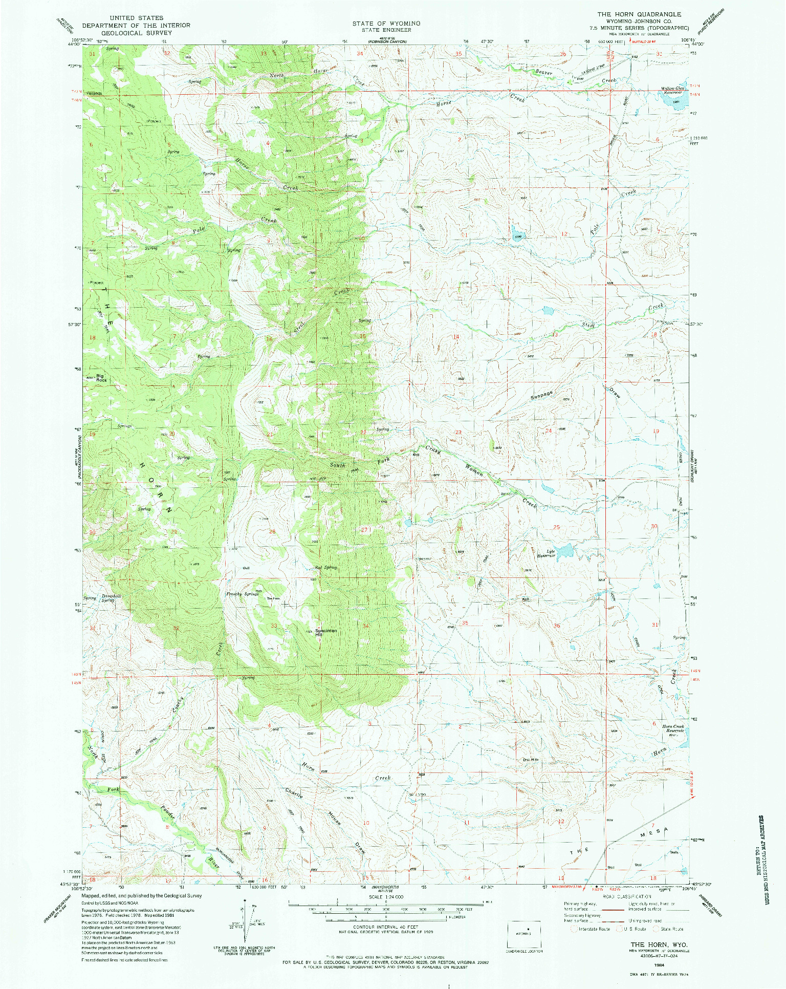 USGS 1:24000-SCALE QUADRANGLE FOR THE HORN, WY 1984