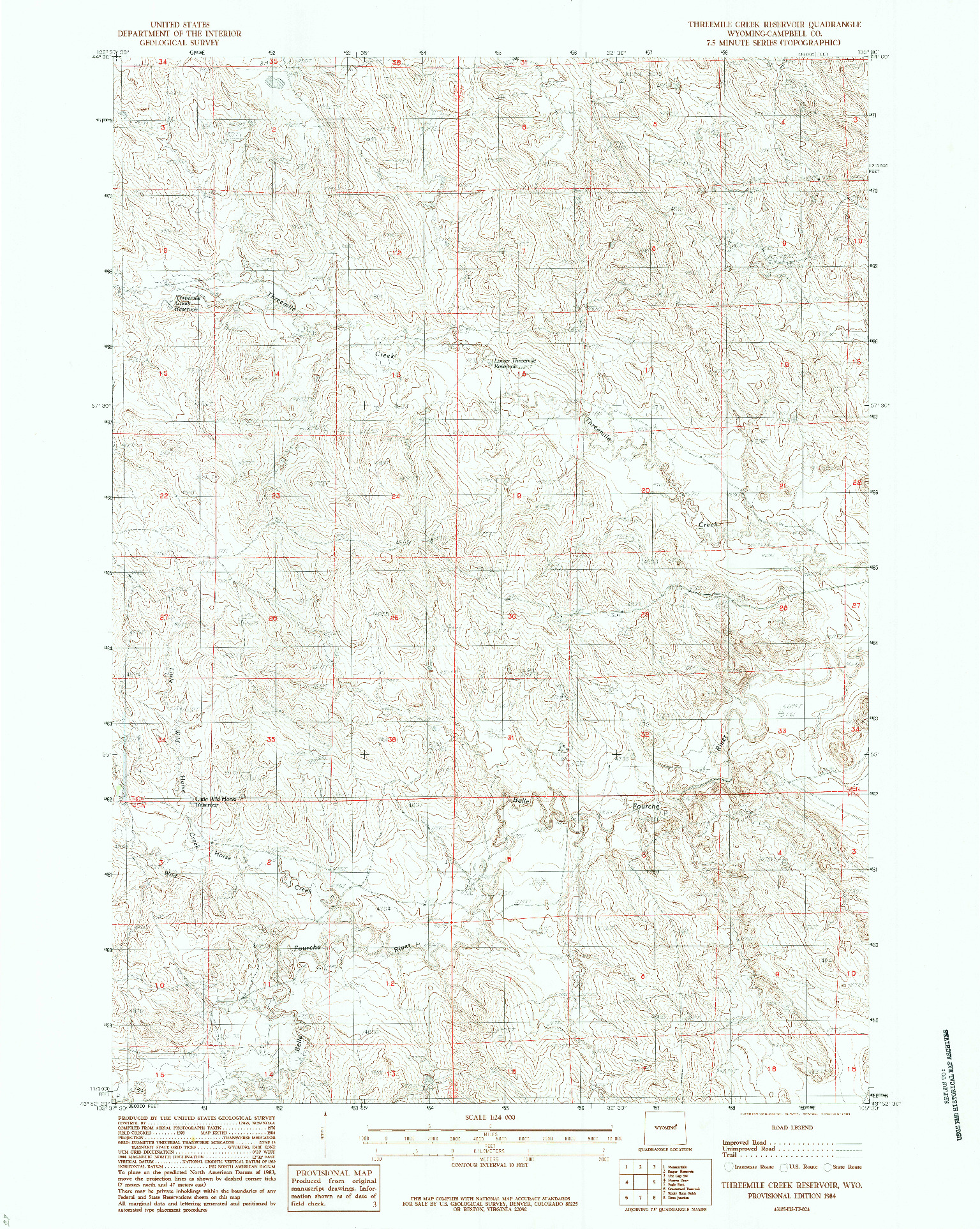 USGS 1:24000-SCALE QUADRANGLE FOR THREEMILE CREEK RESERVOIR, WY 1984