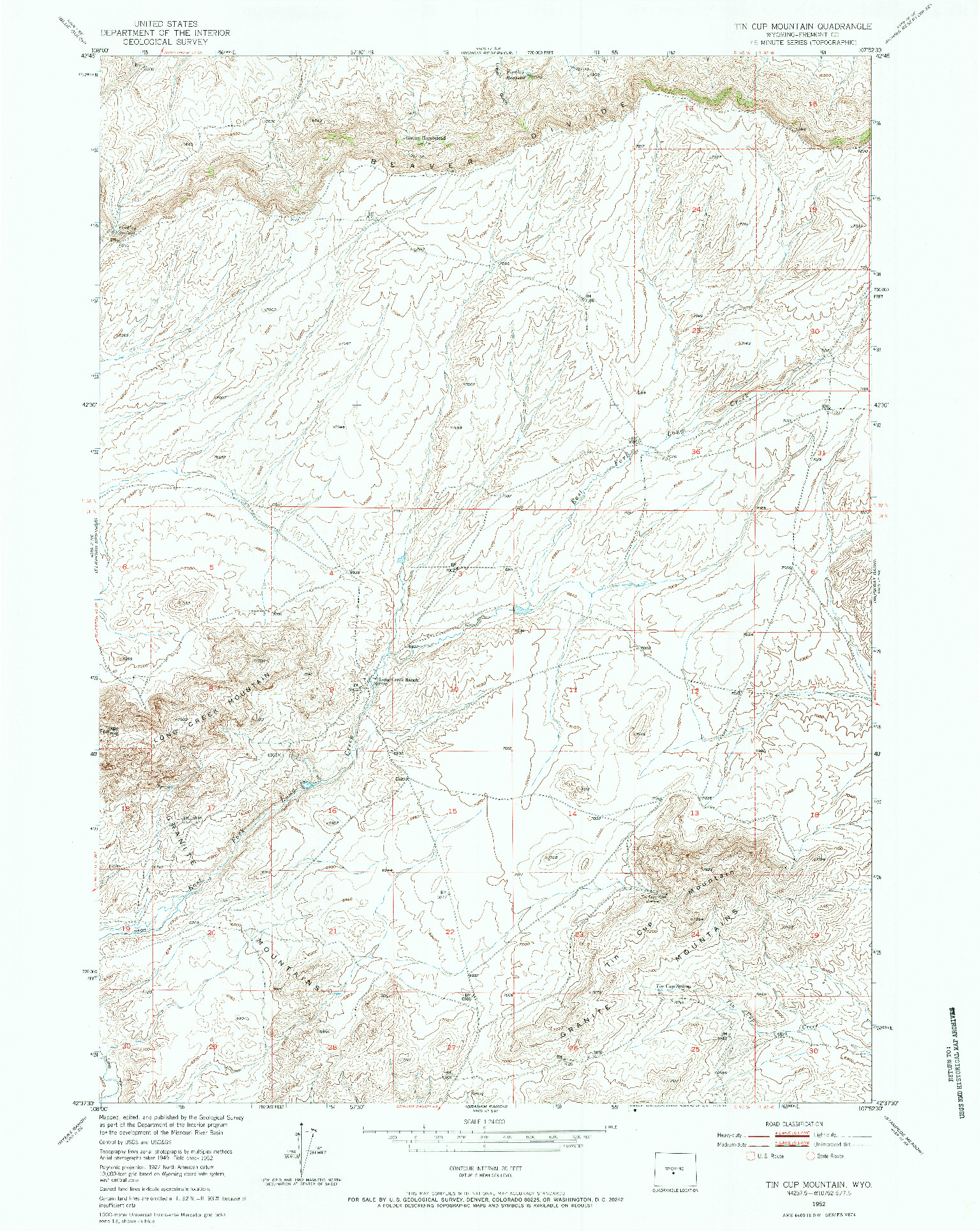 USGS 1:24000-SCALE QUADRANGLE FOR TIN CUP MOUNTAIN, WY 1952