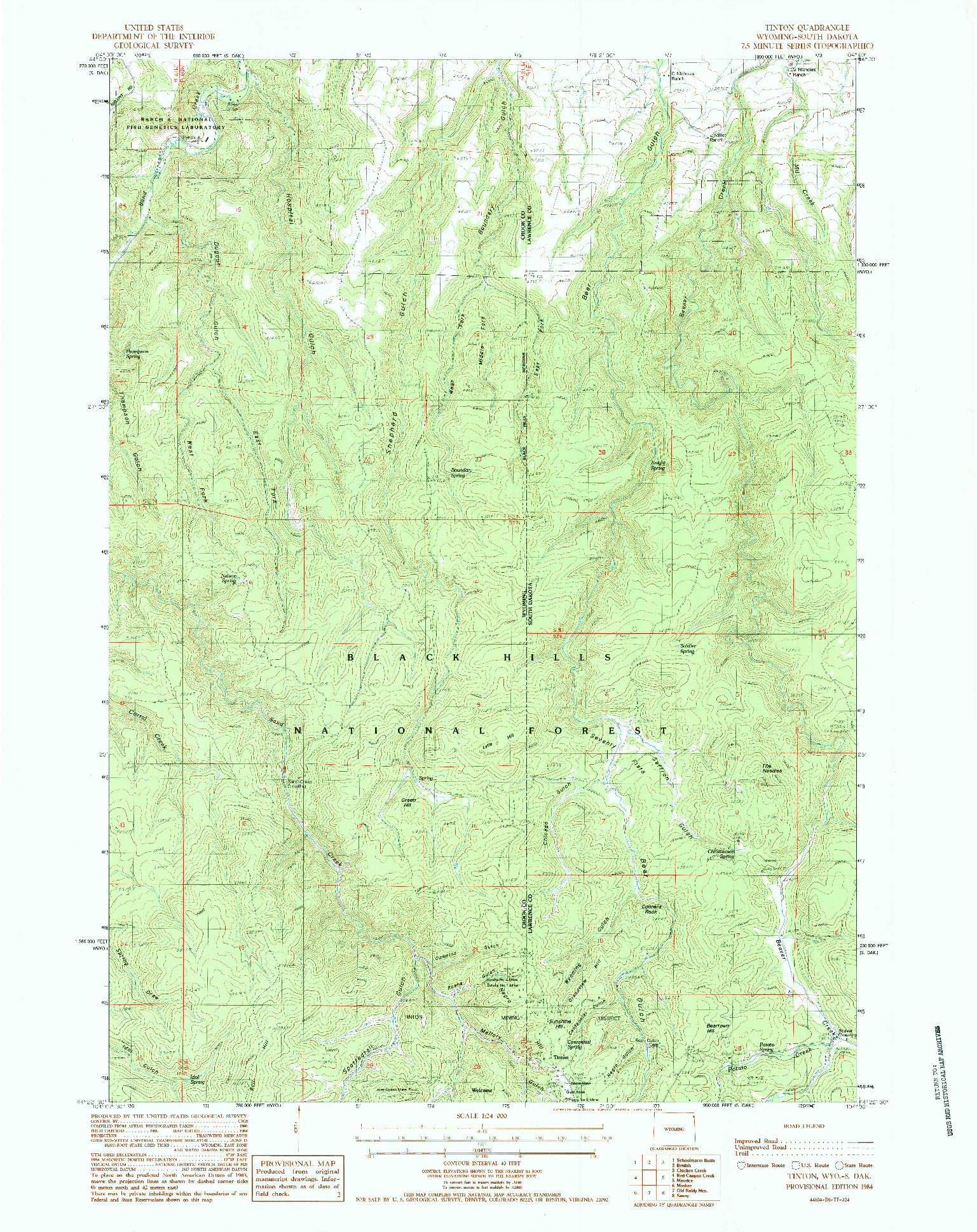 USGS 1:24000-SCALE QUADRANGLE FOR TINTON, WY 1984