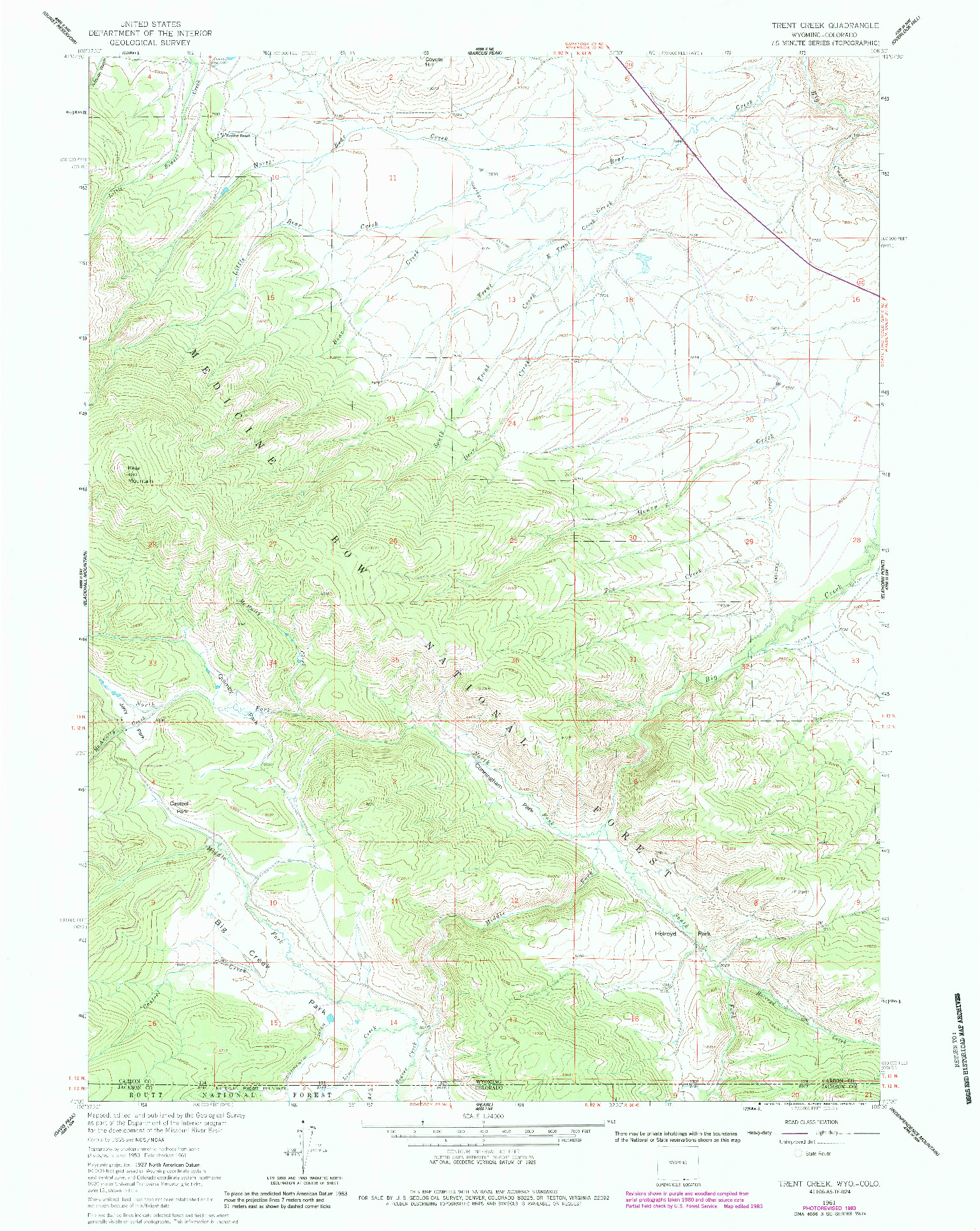 USGS 1:24000-SCALE QUADRANGLE FOR TRENT CREEK, WY 1961