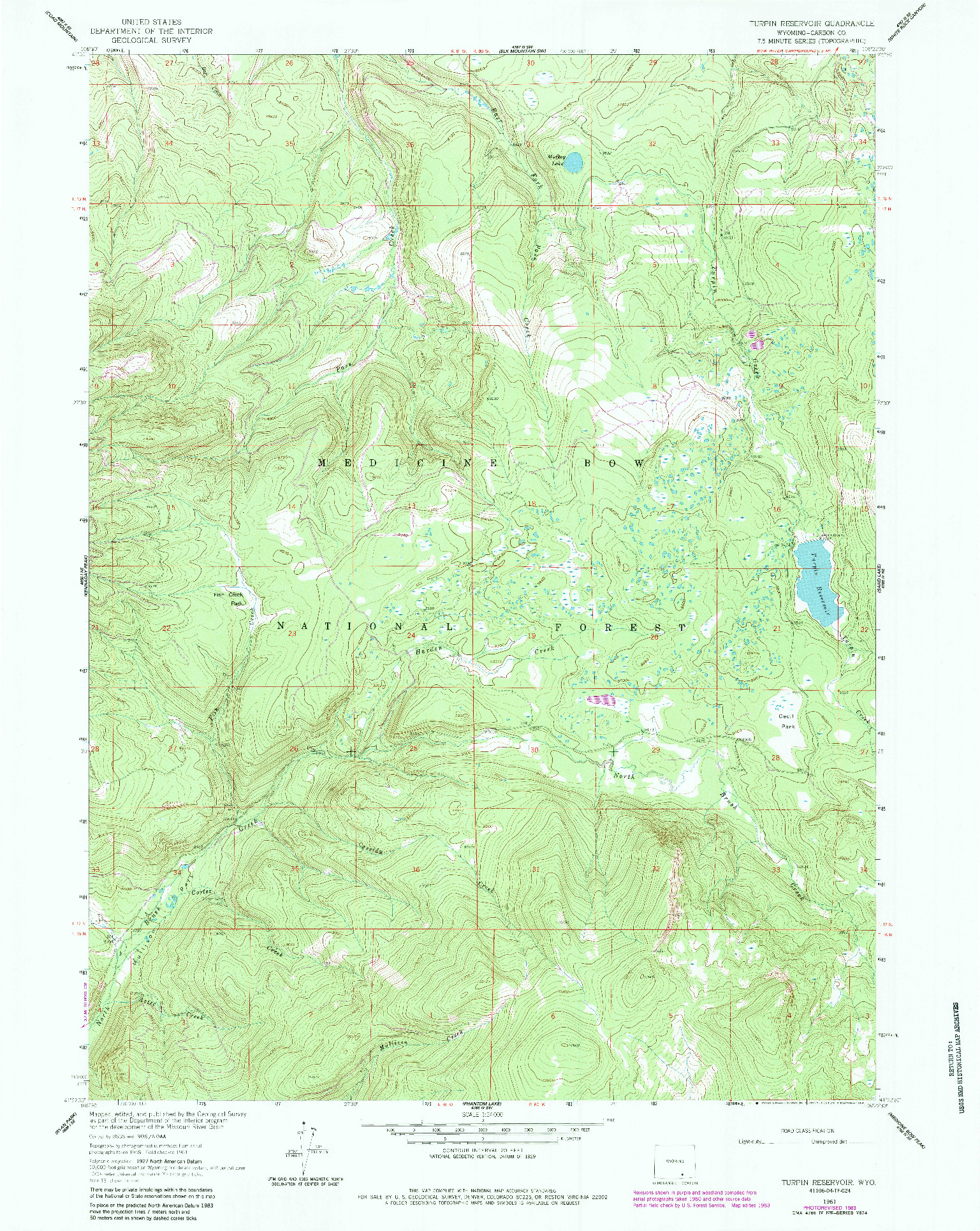 USGS 1:24000-SCALE QUADRANGLE FOR TURPIN RESERVOIR, WY 1961