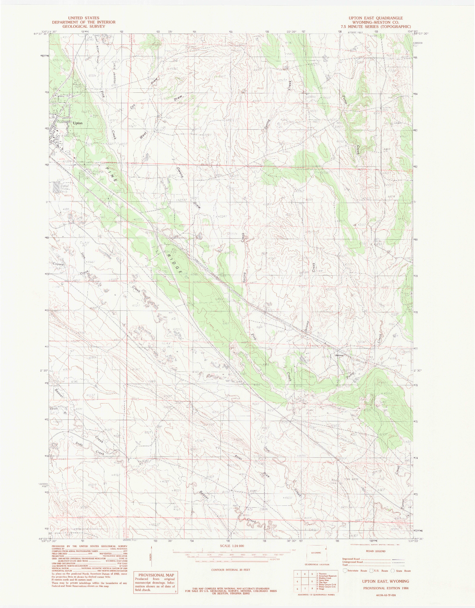 USGS 1:24000-SCALE QUADRANGLE FOR UPTON EAST, WY 1984