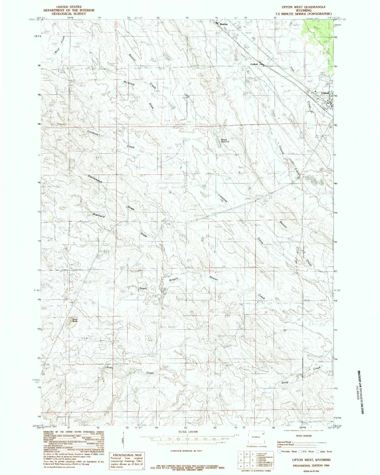 USGS 1:24000-SCALE QUADRANGLE FOR UPTON WEST, WY 1984