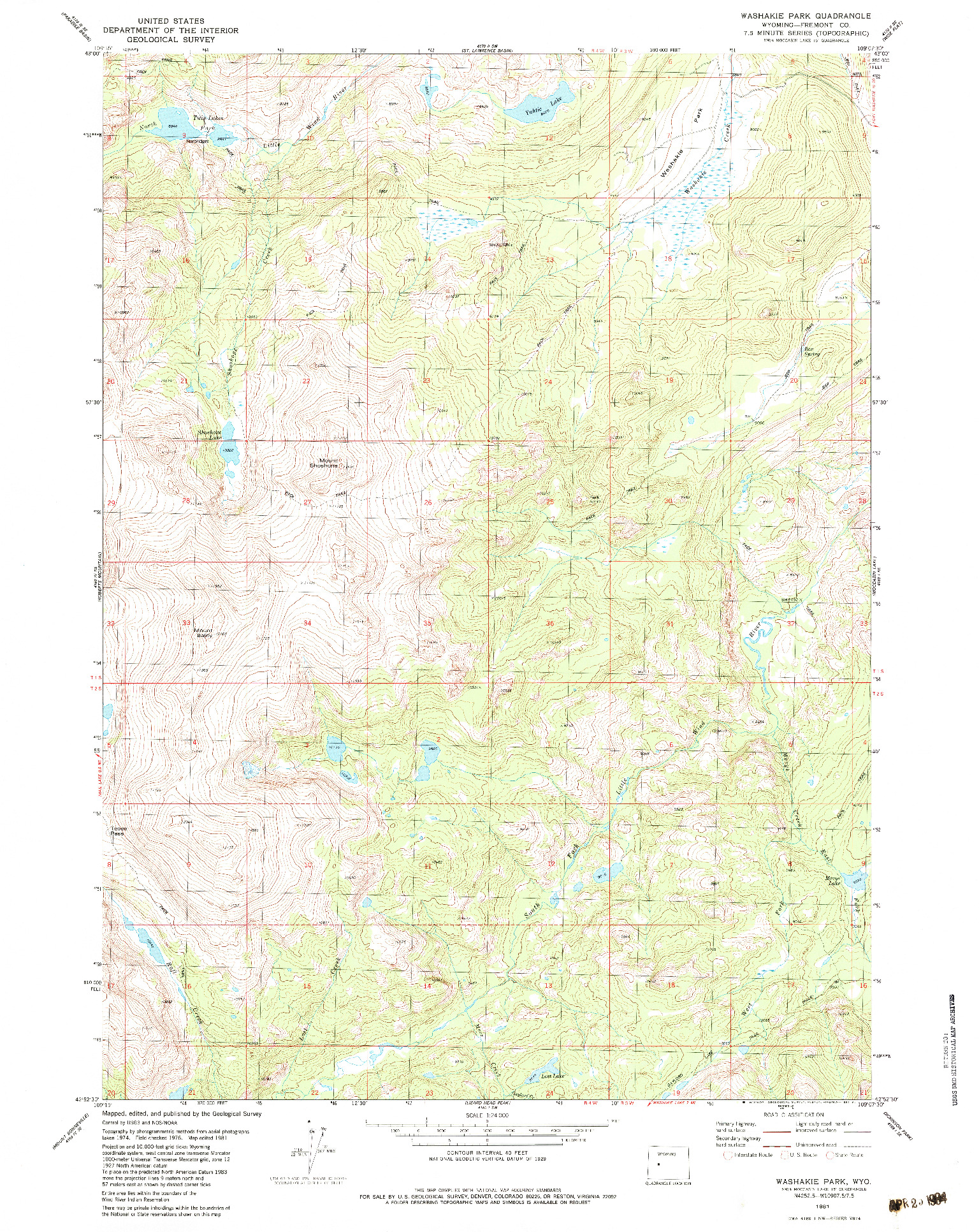 USGS 1:24000-SCALE QUADRANGLE FOR WASHAKIE PARK, WY 1981