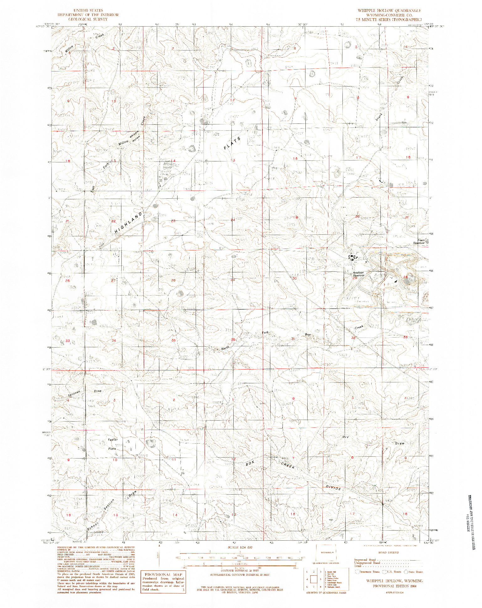 USGS 1:24000-SCALE QUADRANGLE FOR WHIPPLE HOLLOW, WY 1984