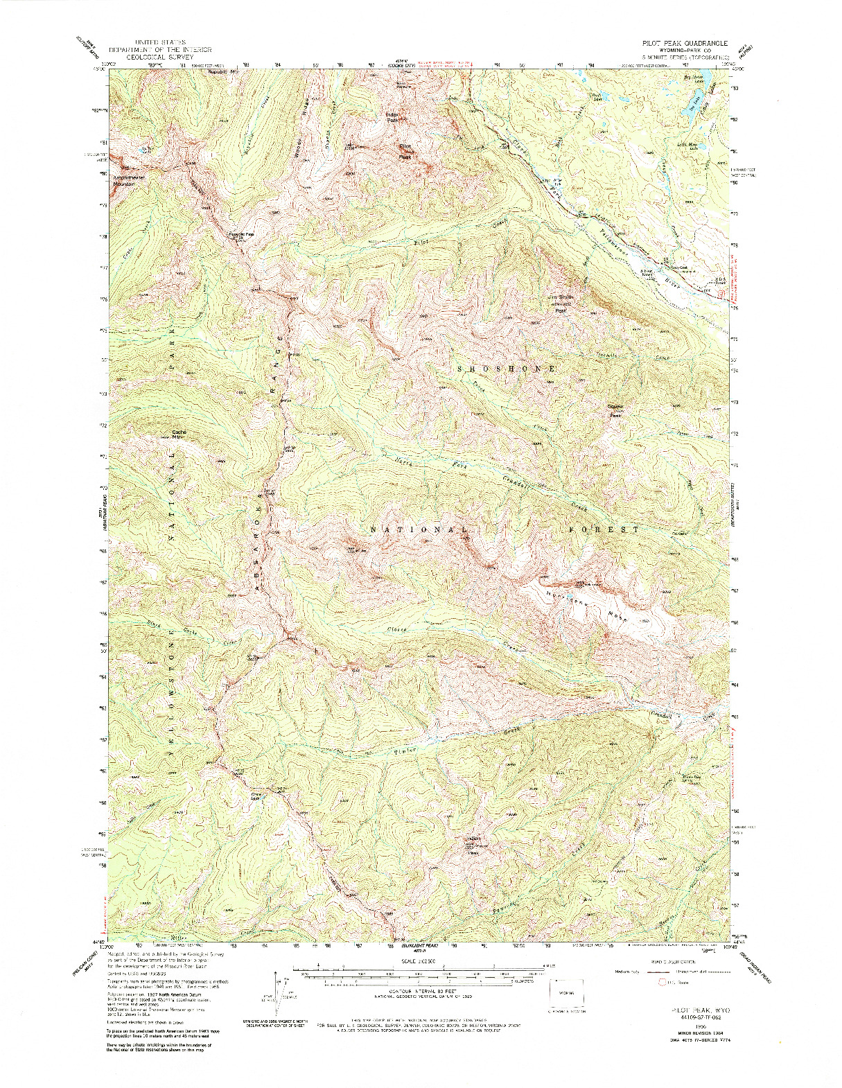 USGS 1:62500-SCALE QUADRANGLE FOR PILOT PEAK, WY 1956