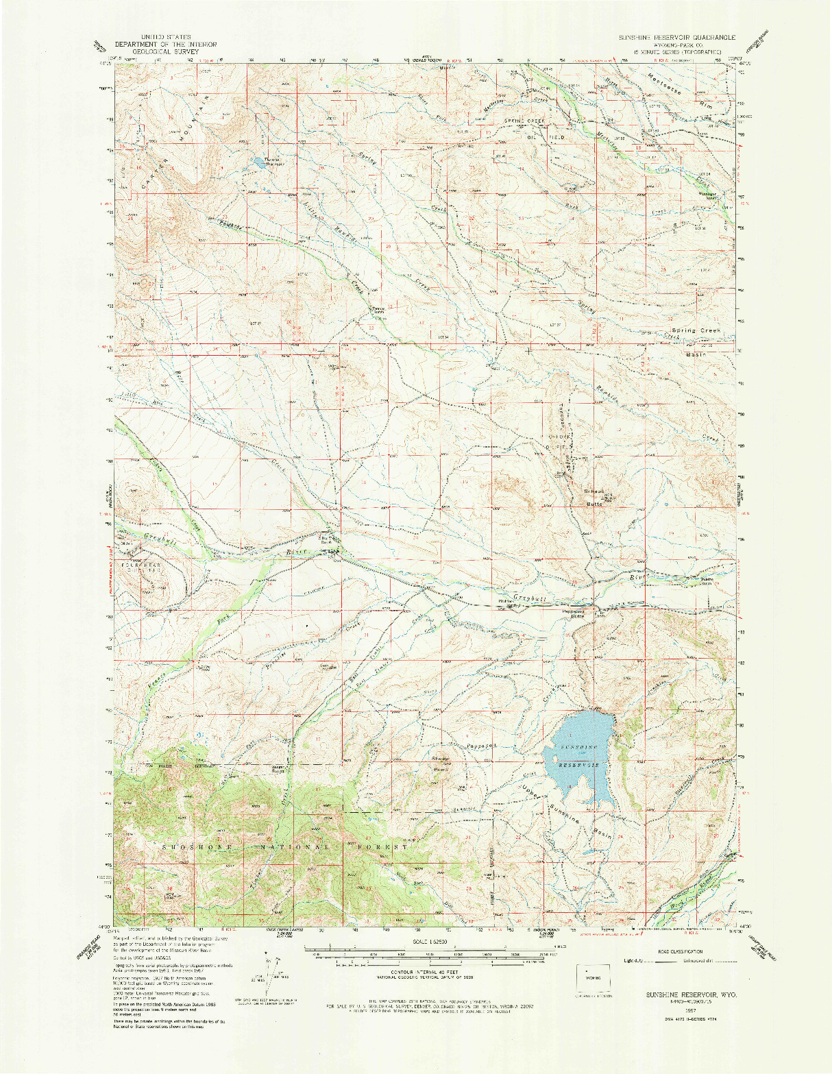 USGS 1:62500-SCALE QUADRANGLE FOR SUNSHINE RESERVOIR, WY 1957