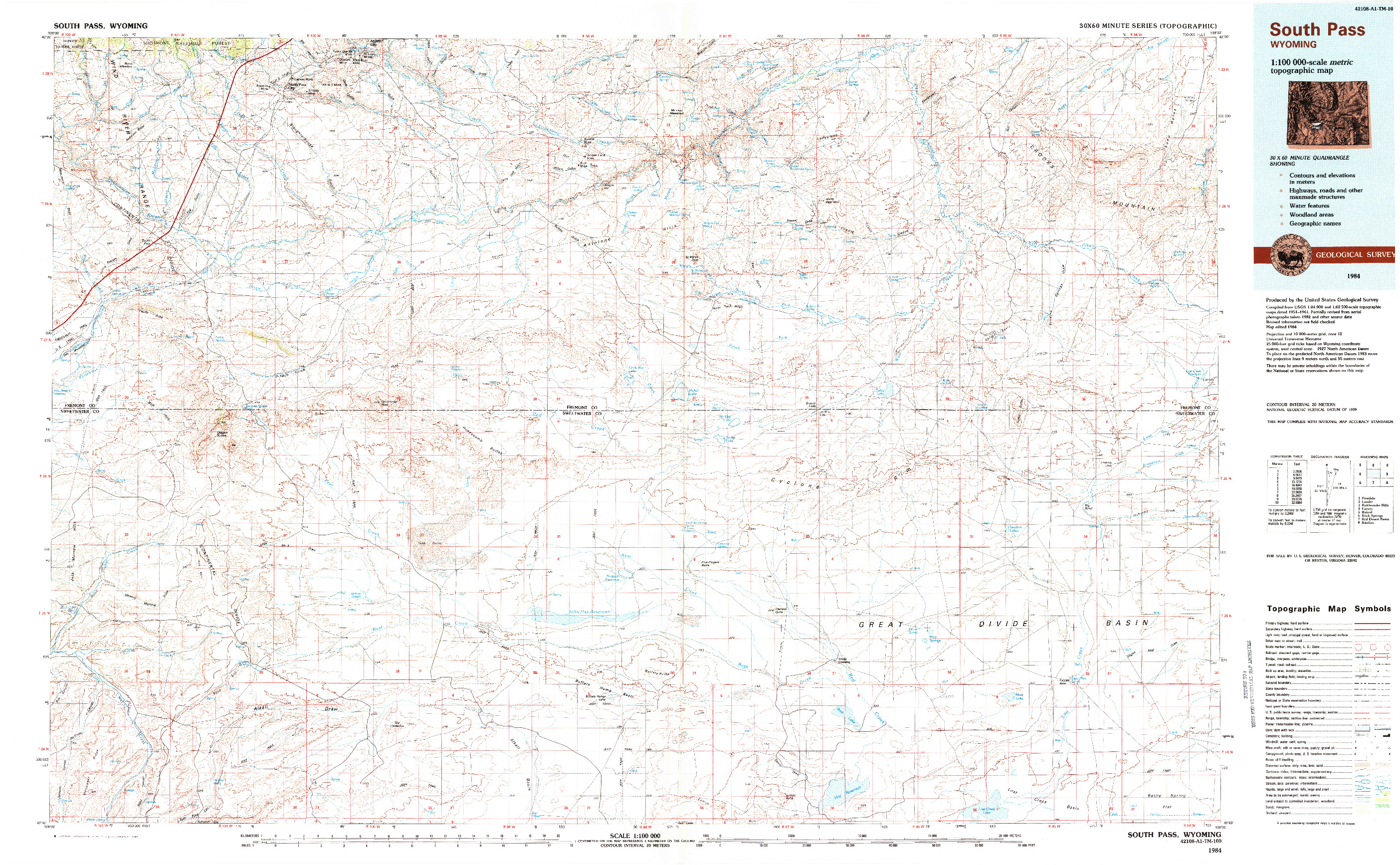 USGS 1:100000-SCALE QUADRANGLE FOR SOUTH PASS, WY 1984