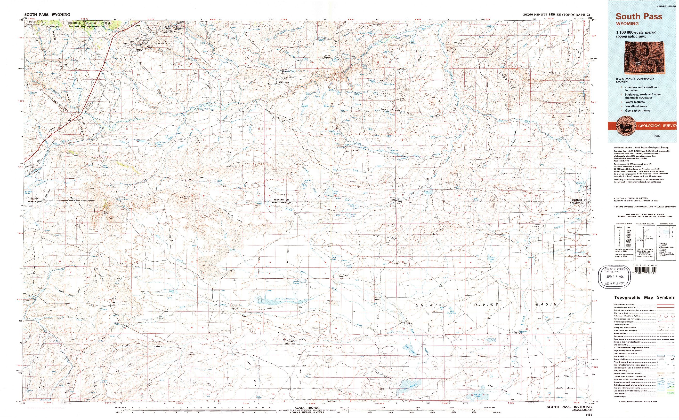 USGS 1:100000-SCALE QUADRANGLE FOR SOUTH PASS, WY 1984