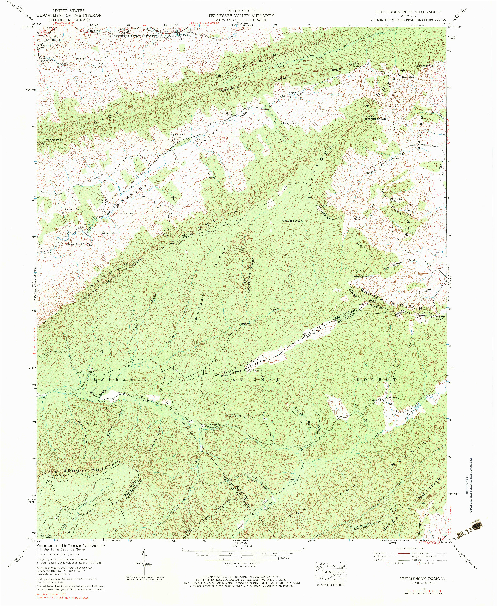 USGS 1:24000-SCALE QUADRANGLE FOR HUTCHINSON ROCK, VA 1958