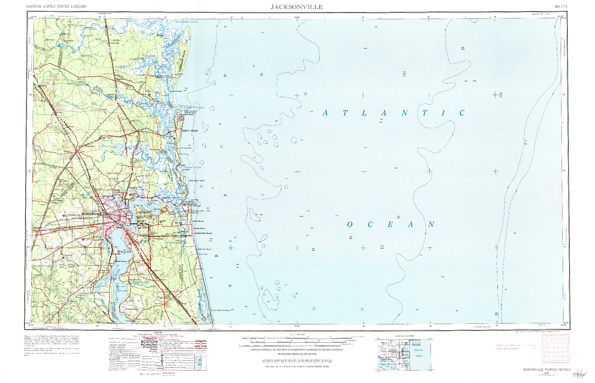 USGS 1:250000-SCALE QUADRANGLE FOR JACKSONVILLE, FL 1957