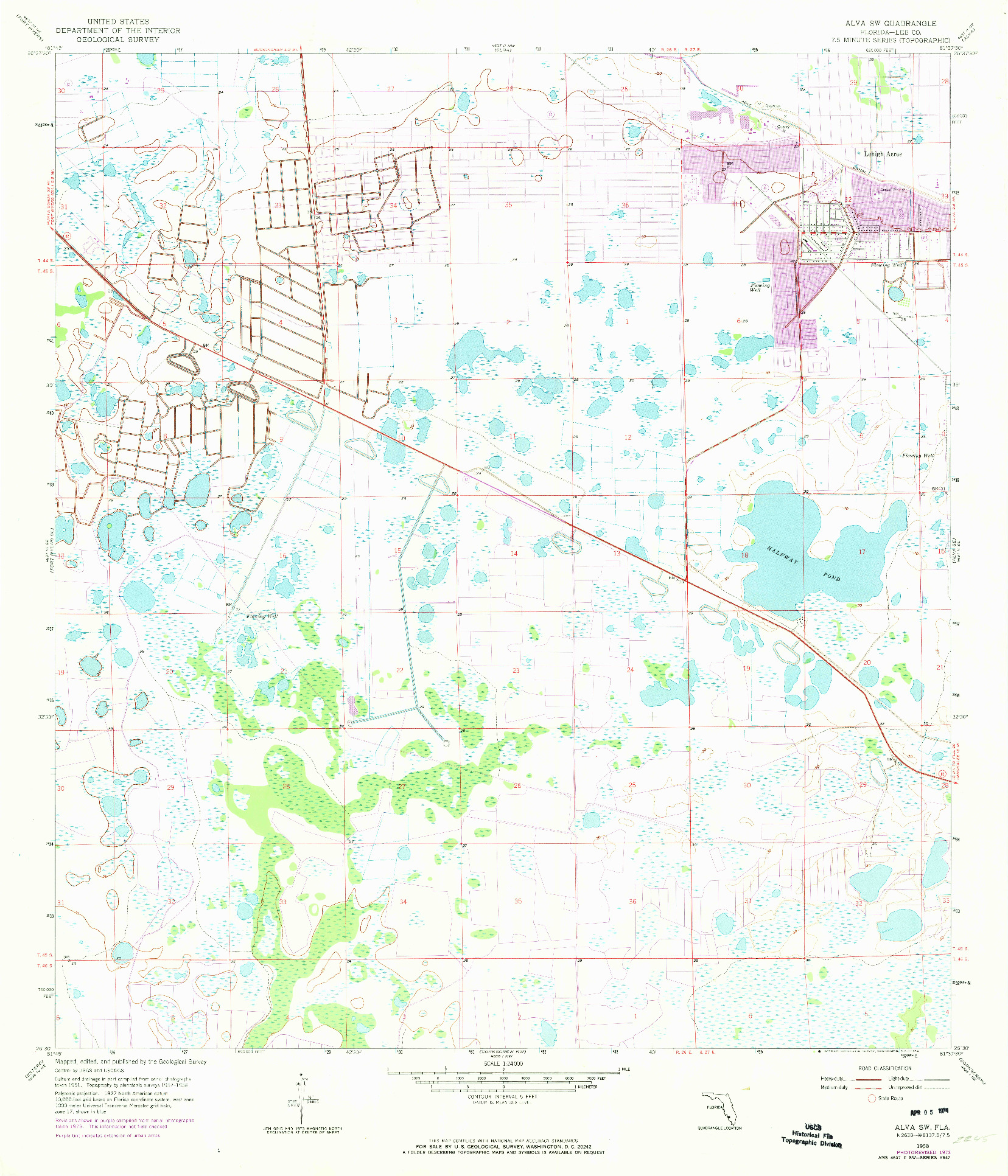 USGS 1:24000-SCALE QUADRANGLE FOR ALVA SW, FL 1958