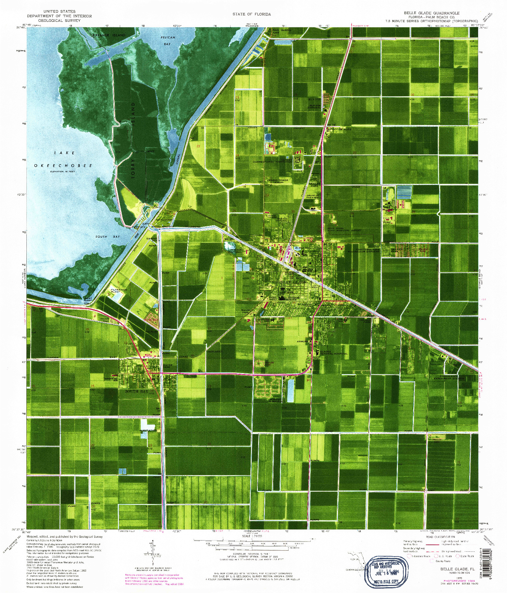 USGS 1:24000-SCALE QUADRANGLE FOR BELLE GLADE, FL 1970