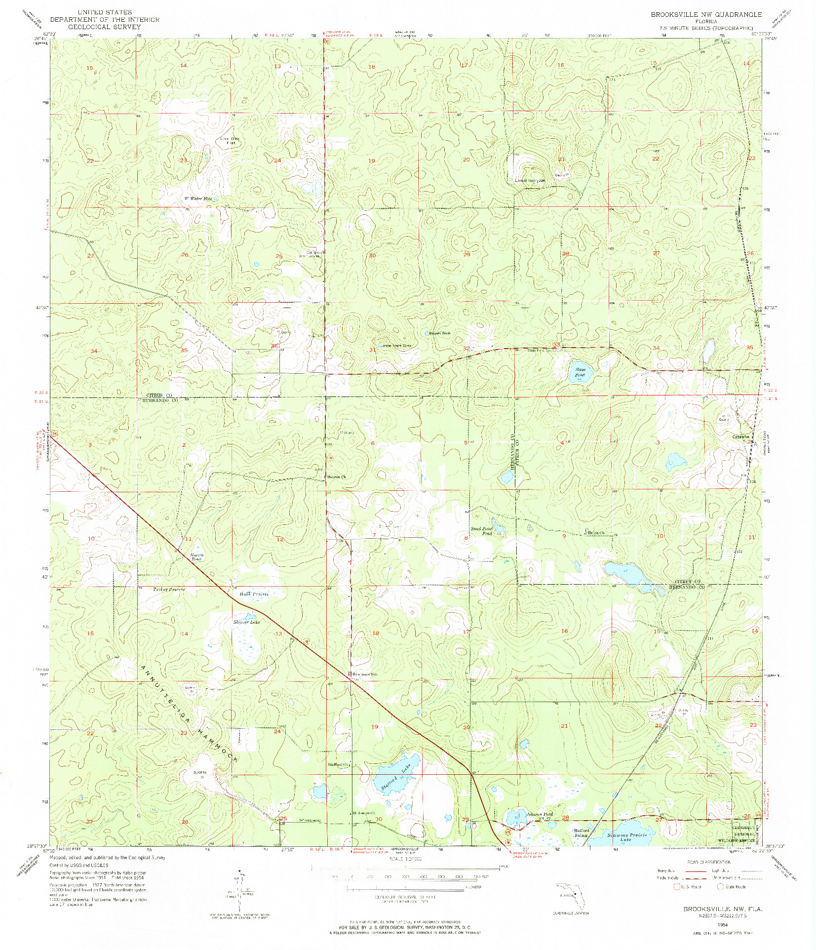 USGS 1:24000-SCALE QUADRANGLE FOR BROOKSVILLE NW, FL 1954