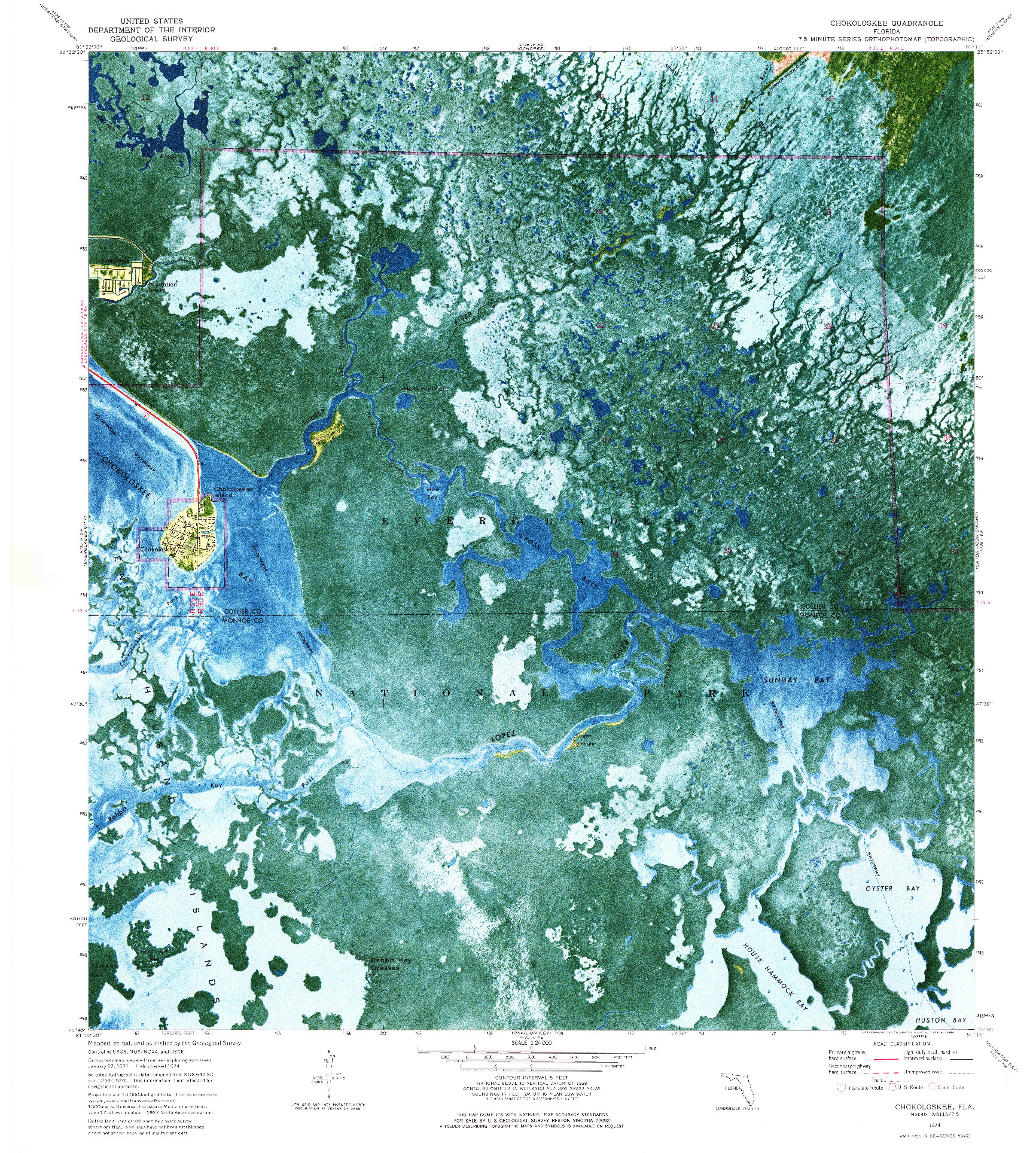 USGS 1:24000-SCALE QUADRANGLE FOR CHOKOLOSKEE, FL 1974