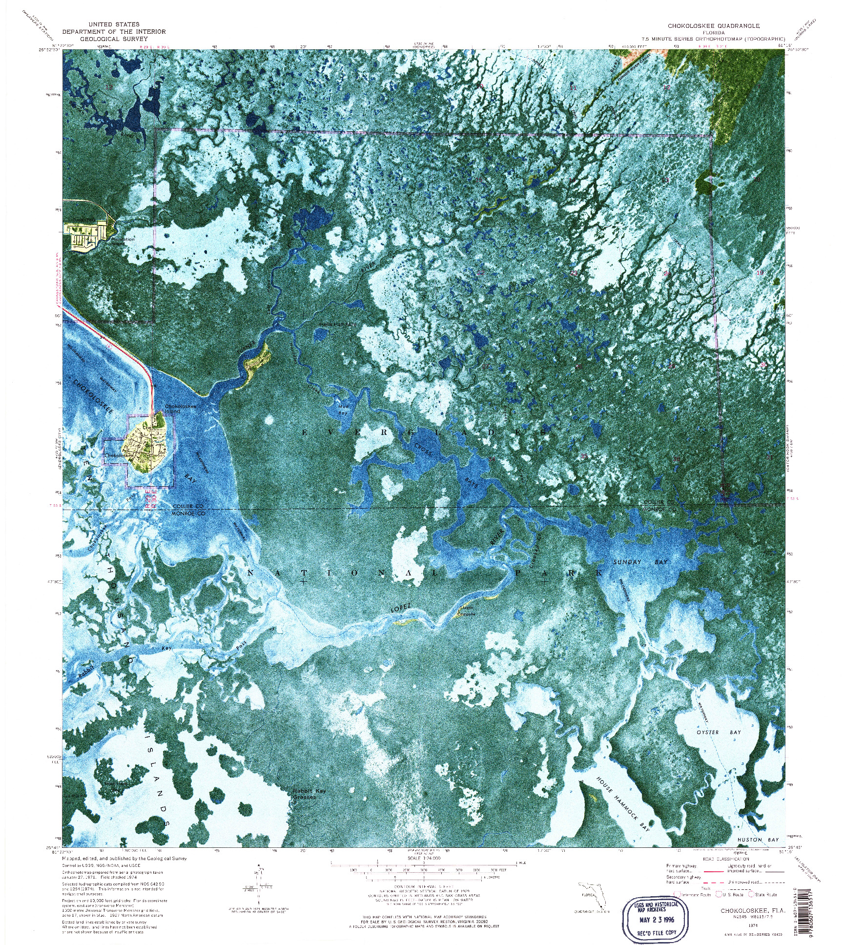 USGS 1:24000-SCALE QUADRANGLE FOR CHOKOLOSKEE, FL 1974