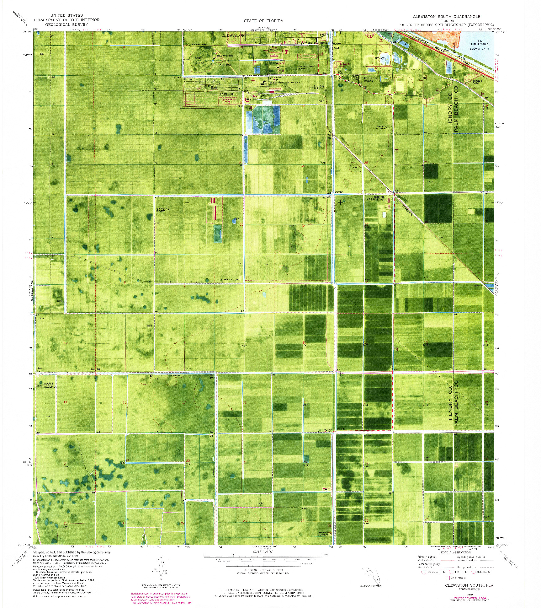 USGS 1:24000-SCALE QUADRANGLE FOR CLEWISTON SOUTH, FL 1970