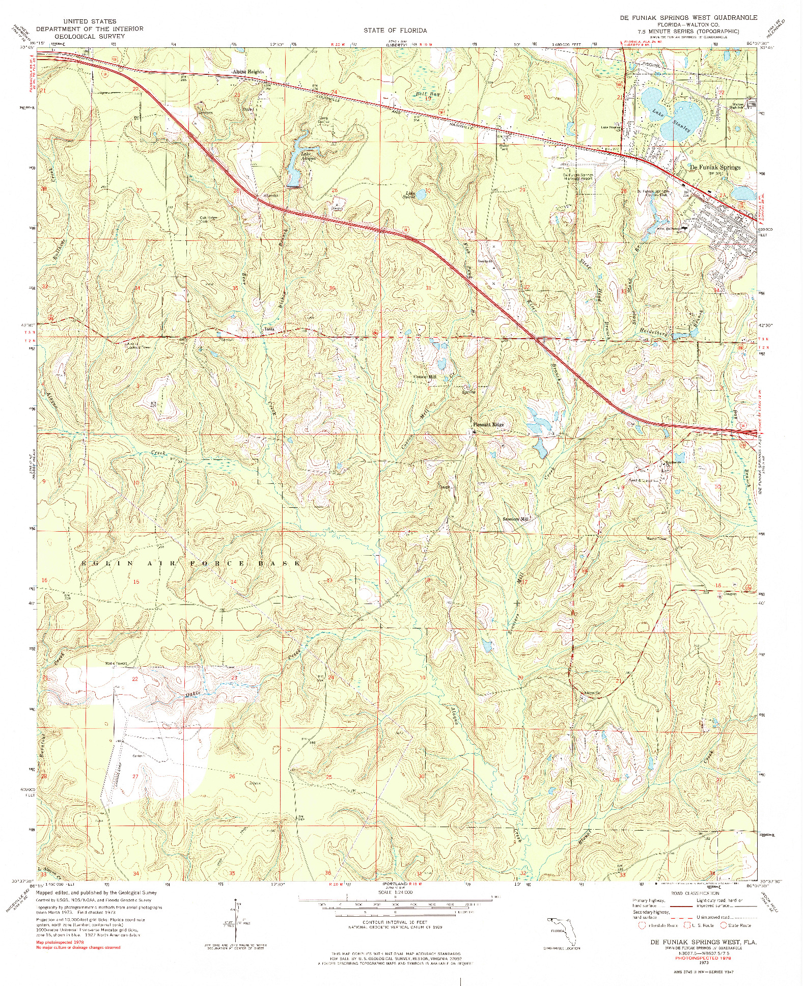 USGS 1:24000-SCALE QUADRANGLE FOR DE FUNIAK SPRINGS WEST, FL 1973