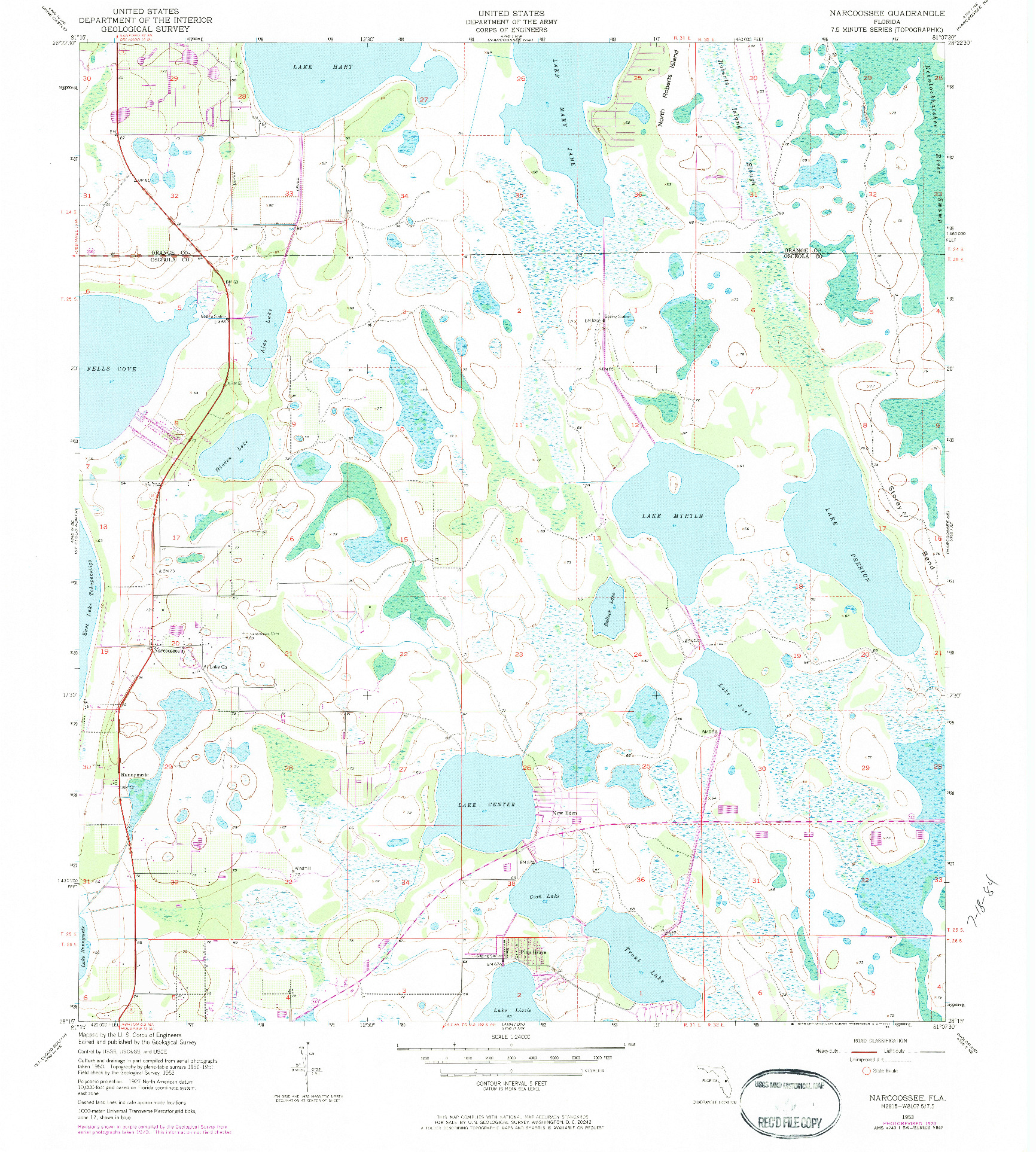 USGS 1:24000-SCALE QUADRANGLE FOR NARCOOSSEE, FL 1953