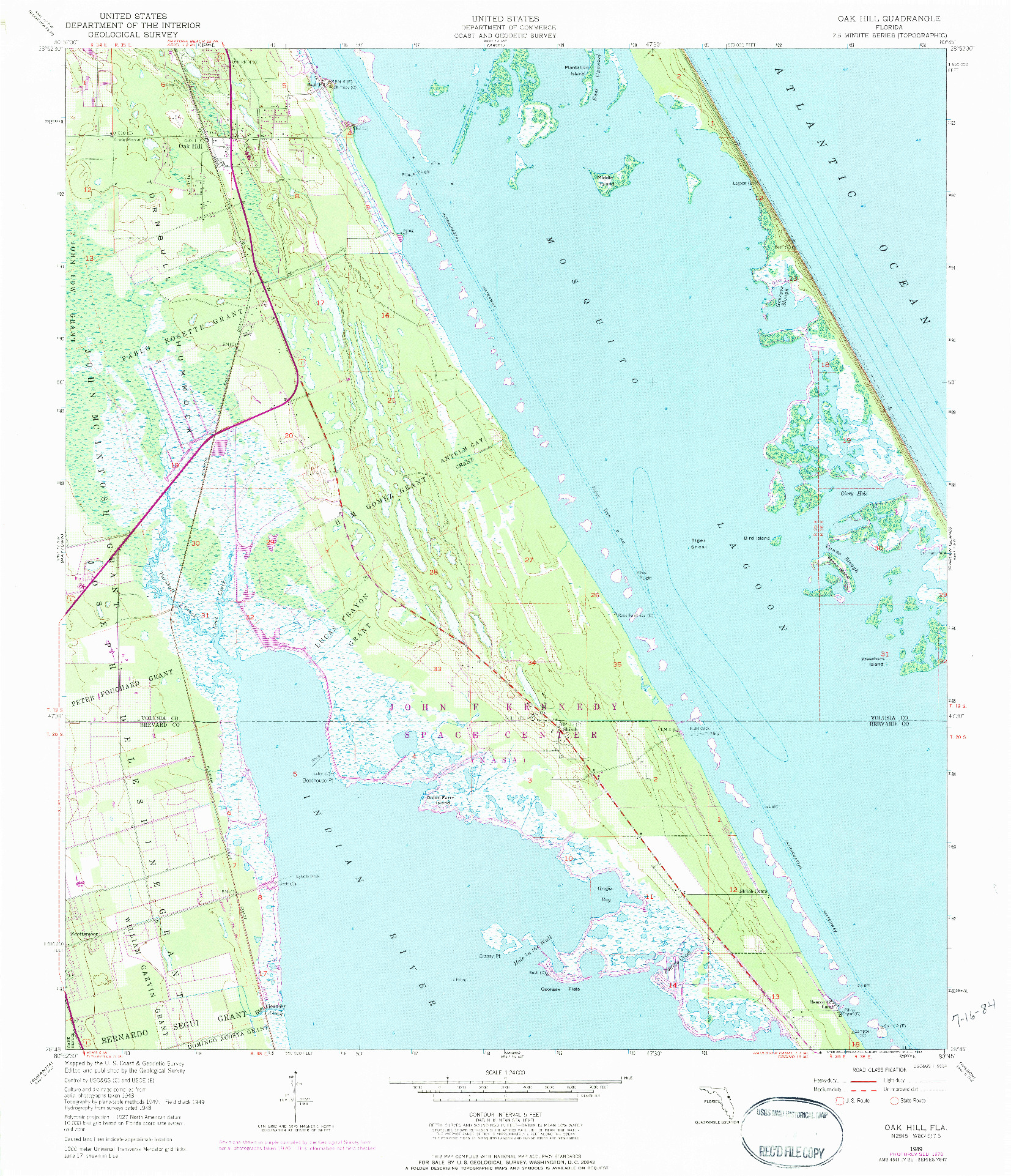 USGS 1:24000-SCALE QUADRANGLE FOR OAK HILL, FL 1949