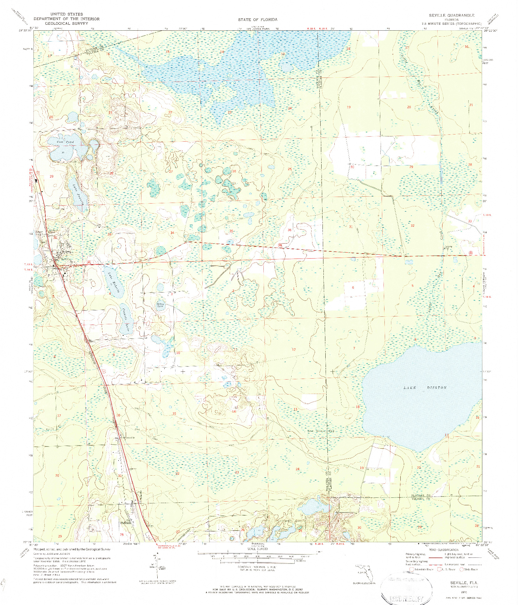 USGS 1:24000-SCALE QUADRANGLE FOR SEVILLE, FL 1970