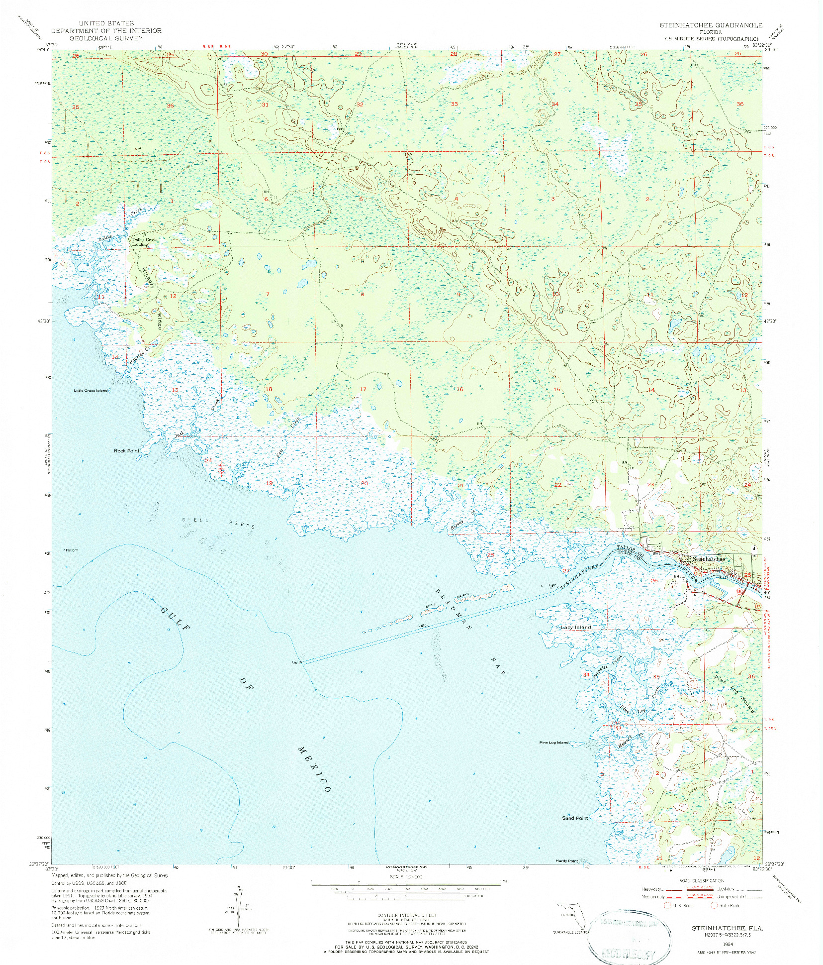 USGS 1:24000-SCALE QUADRANGLE FOR STEINHATCHEE, FL 1954