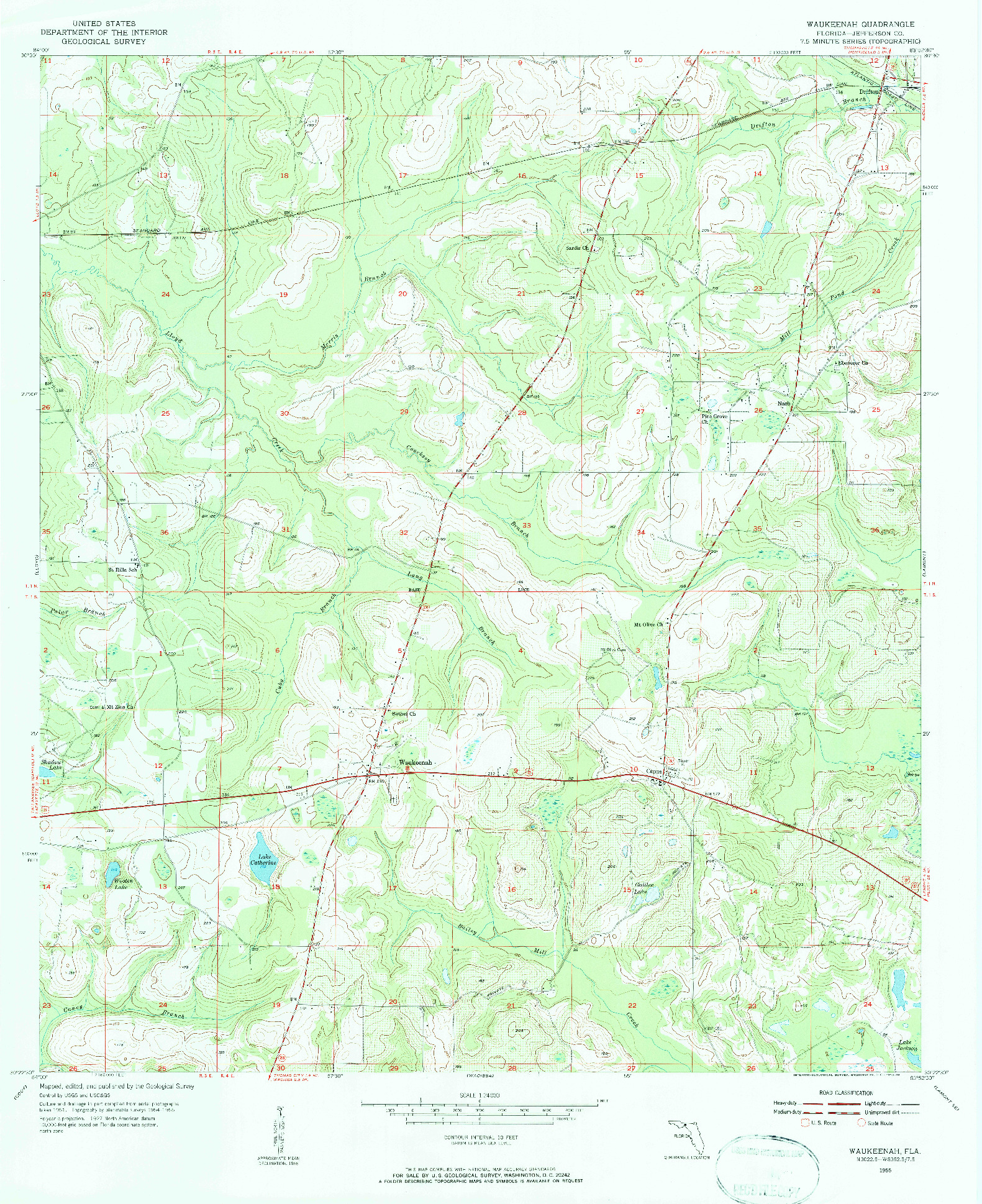 USGS 1:24000-SCALE QUADRANGLE FOR WAUKEENAH, FL 1955