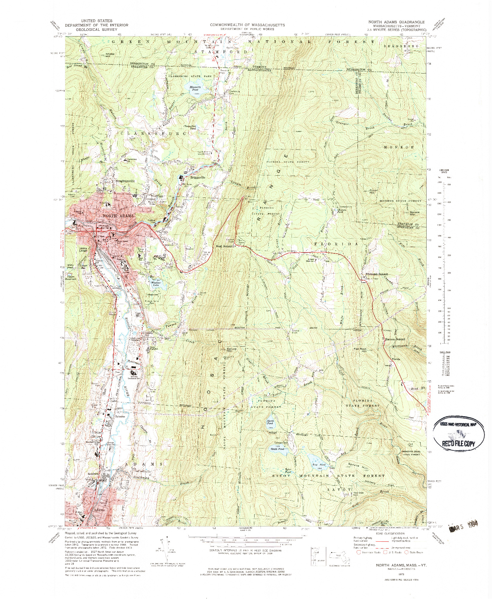 USGS 1:24000-SCALE QUADRANGLE FOR NORTH ADAMS, MA 1973