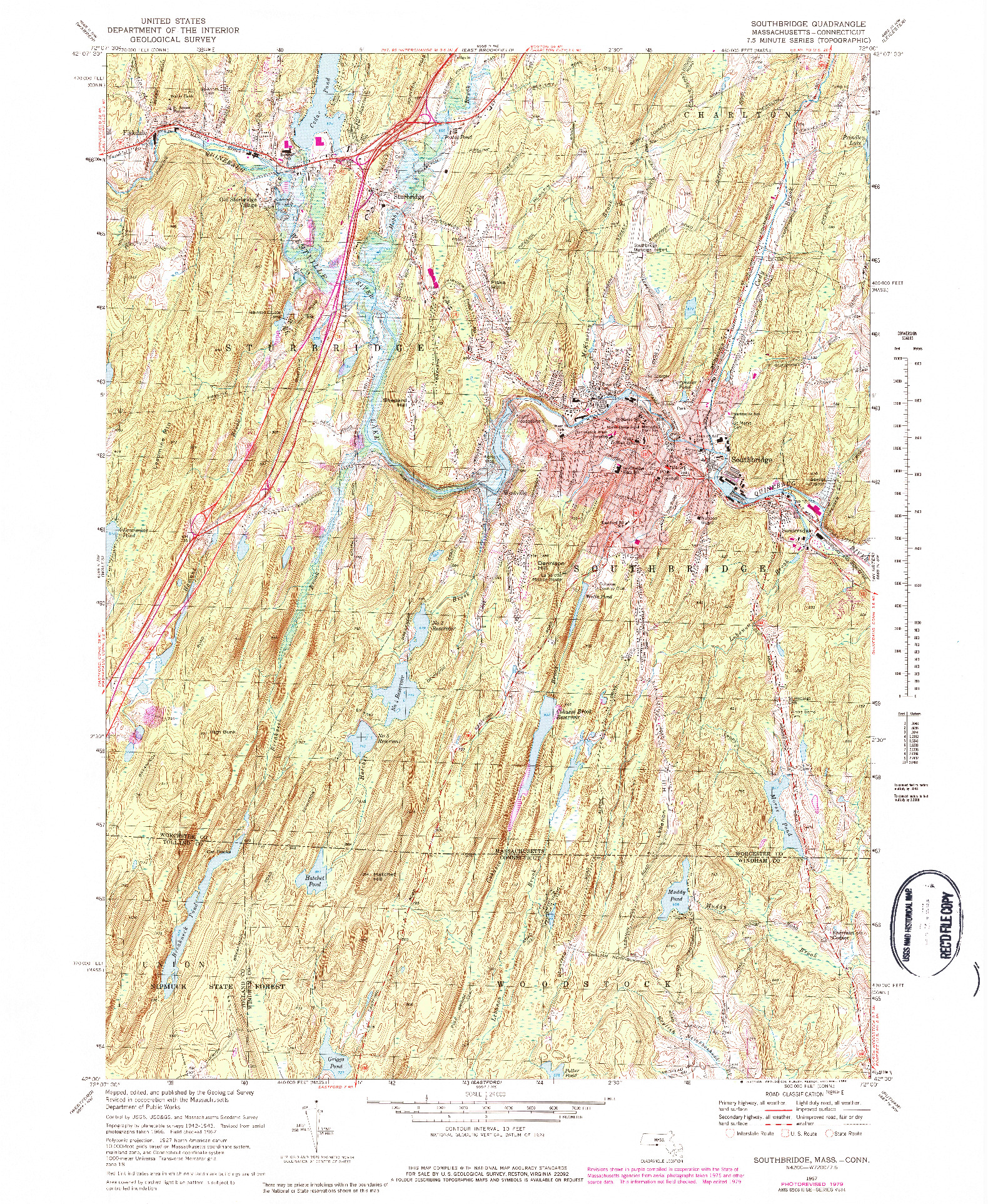 USGS 1:24000-SCALE QUADRANGLE FOR SOUTHBRIDGE, MA 1967