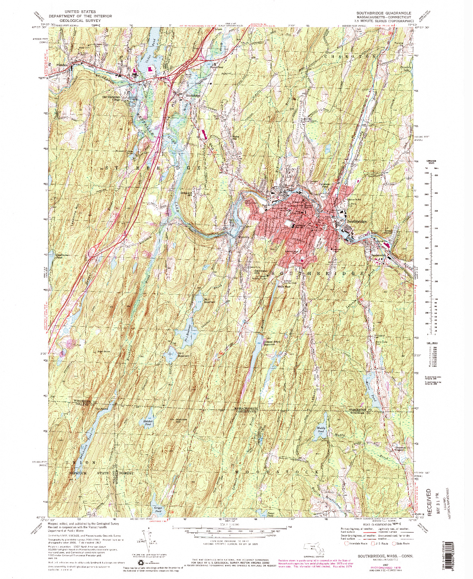 USGS 1:24000-SCALE QUADRANGLE FOR SOUTHBRIDGE, MA 1967