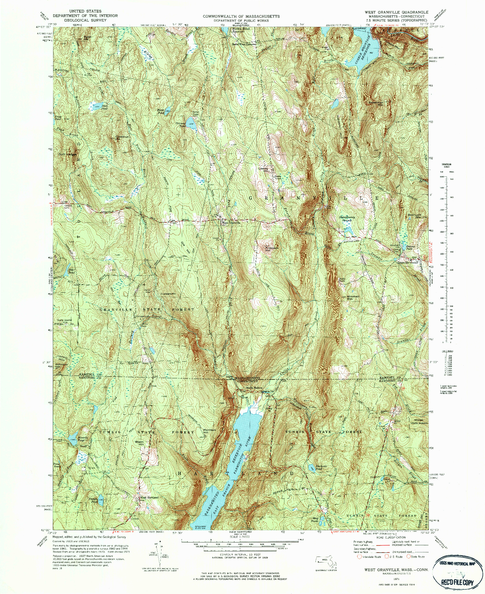 USGS 1:24000-SCALE QUADRANGLE FOR WEST GRANVILLE, MA 1971