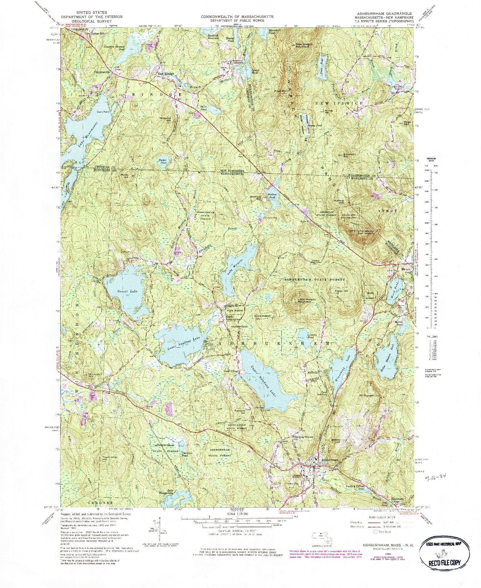 USGS 1:25000-SCALE QUADRANGLE FOR ASHBURNHAM, MA 1965