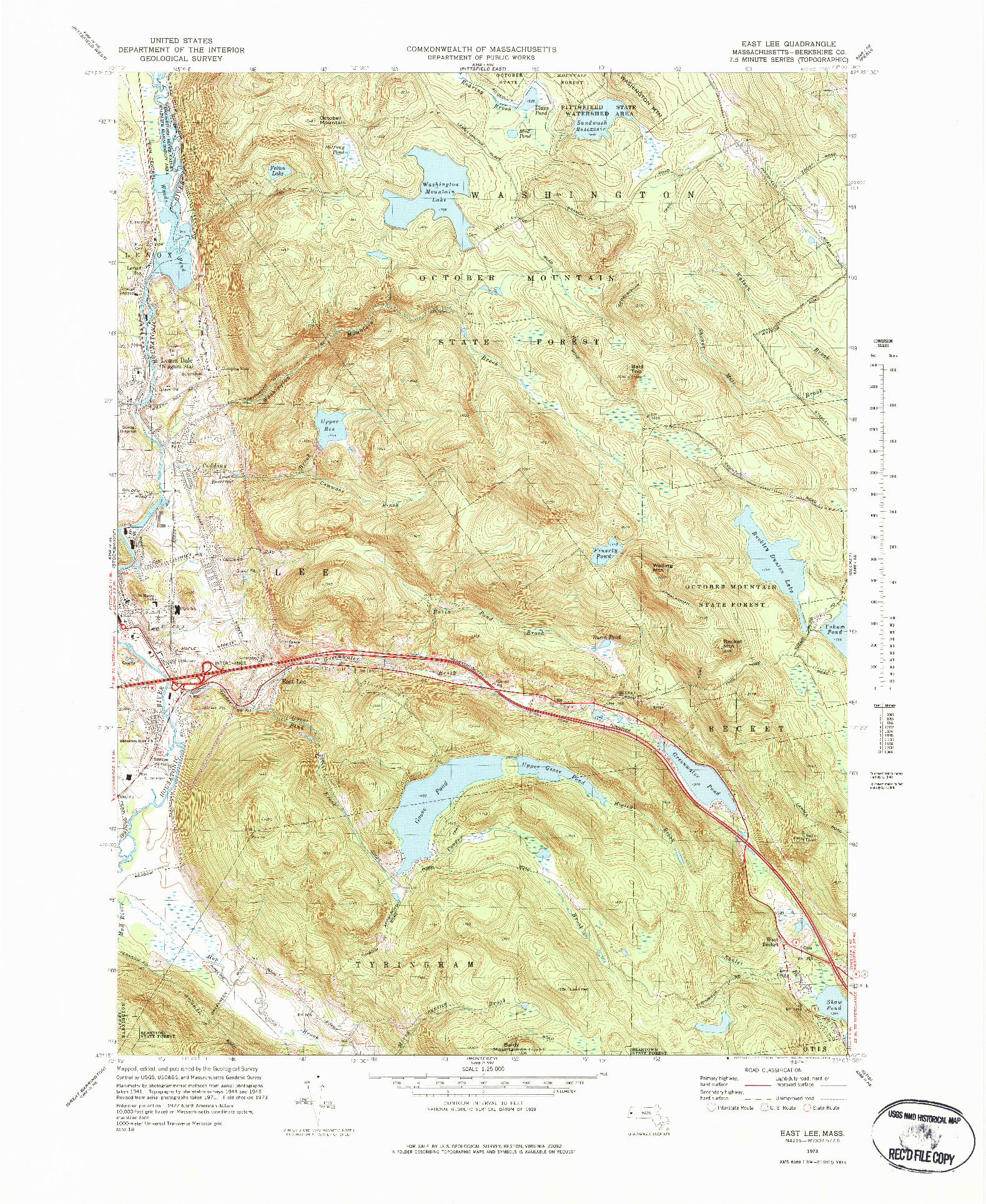 USGS 1:25000-SCALE QUADRANGLE FOR EAST LEE, MA 1973