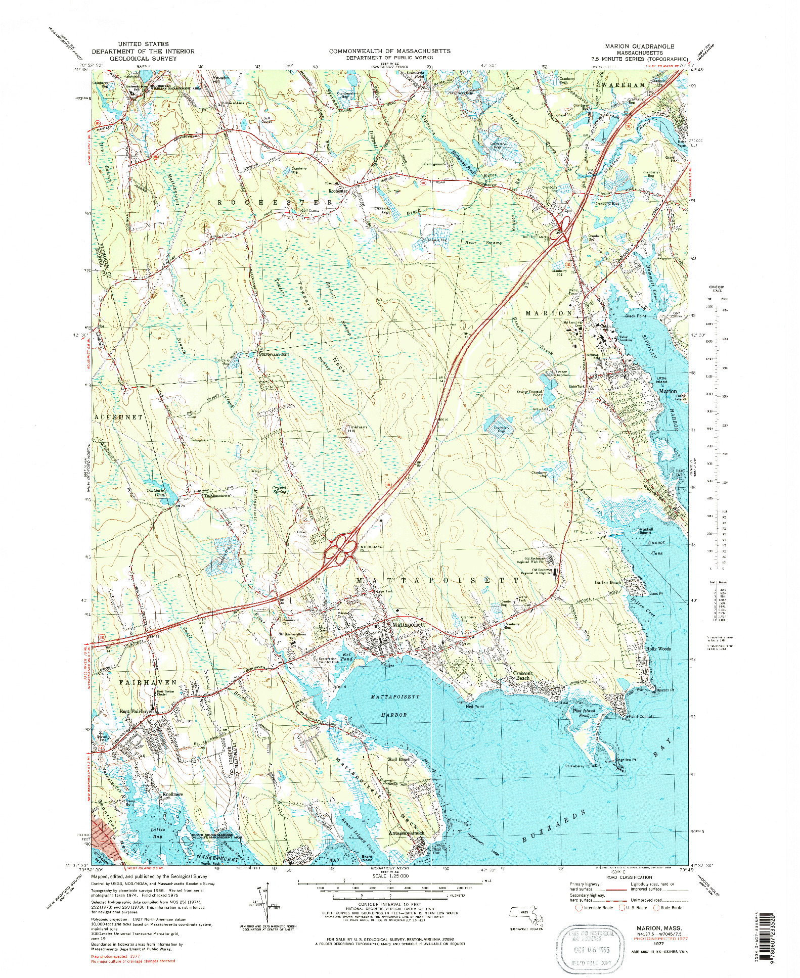 USGS 1:25000-SCALE QUADRANGLE FOR MARION, MA 1977