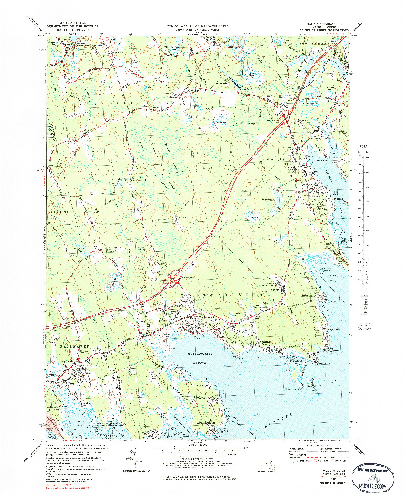 USGS 1:25000-SCALE QUADRANGLE FOR MARION, MA 1977