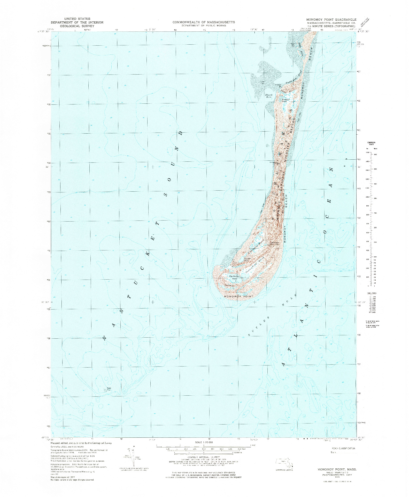 USGS 1:25000-SCALE QUADRANGLE FOR MONOMOY POINT, MA 1974