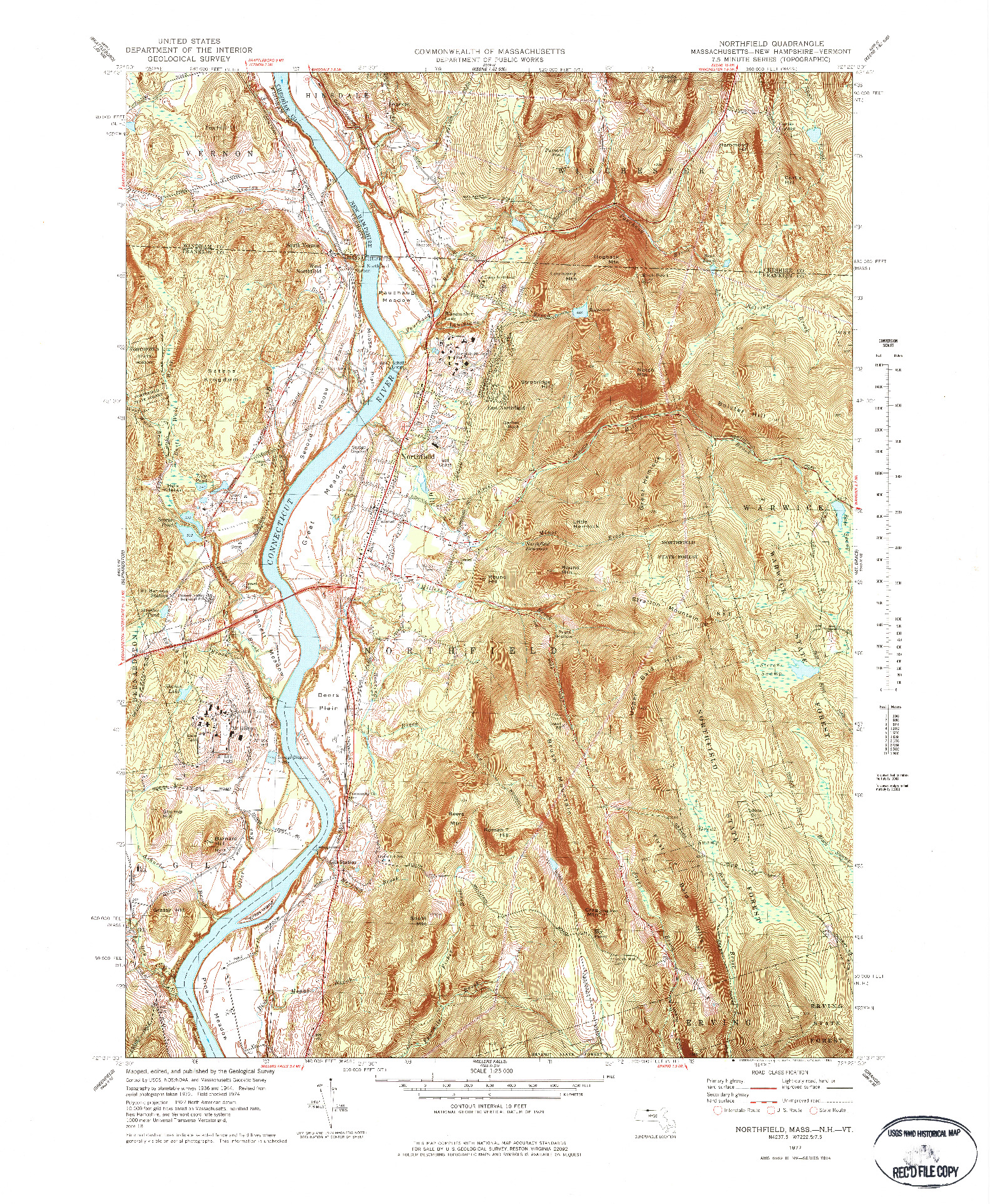 USGS 1:25000-SCALE QUADRANGLE FOR NORTHFIELD, MA 1977