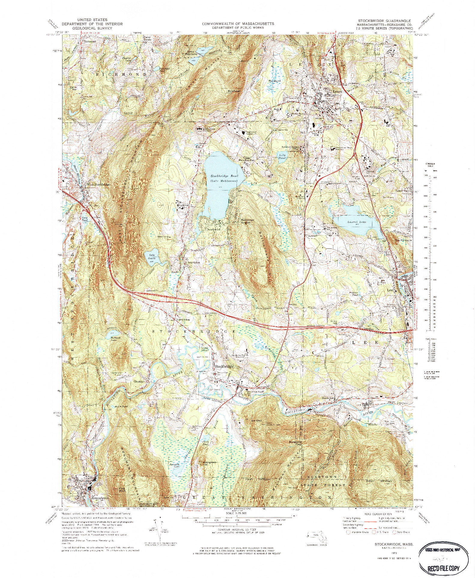 USGS 1:25000-SCALE QUADRANGLE FOR STOCKBRIDGE, MA 1973