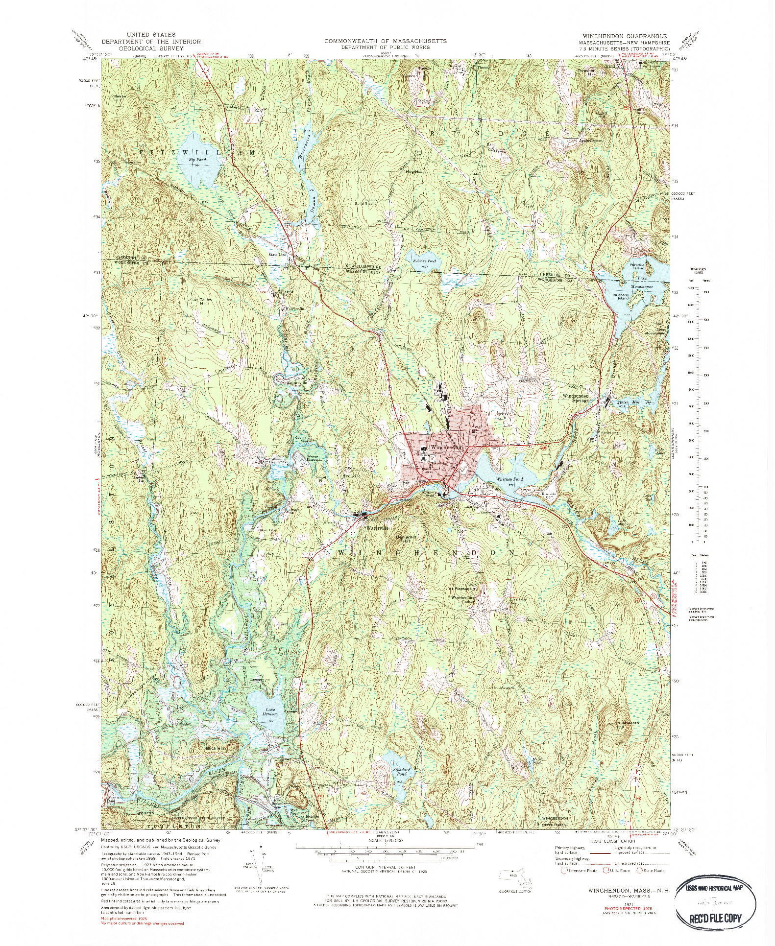 USGS 1:25000-SCALE QUADRANGLE FOR WINCHENDON, MA 1971