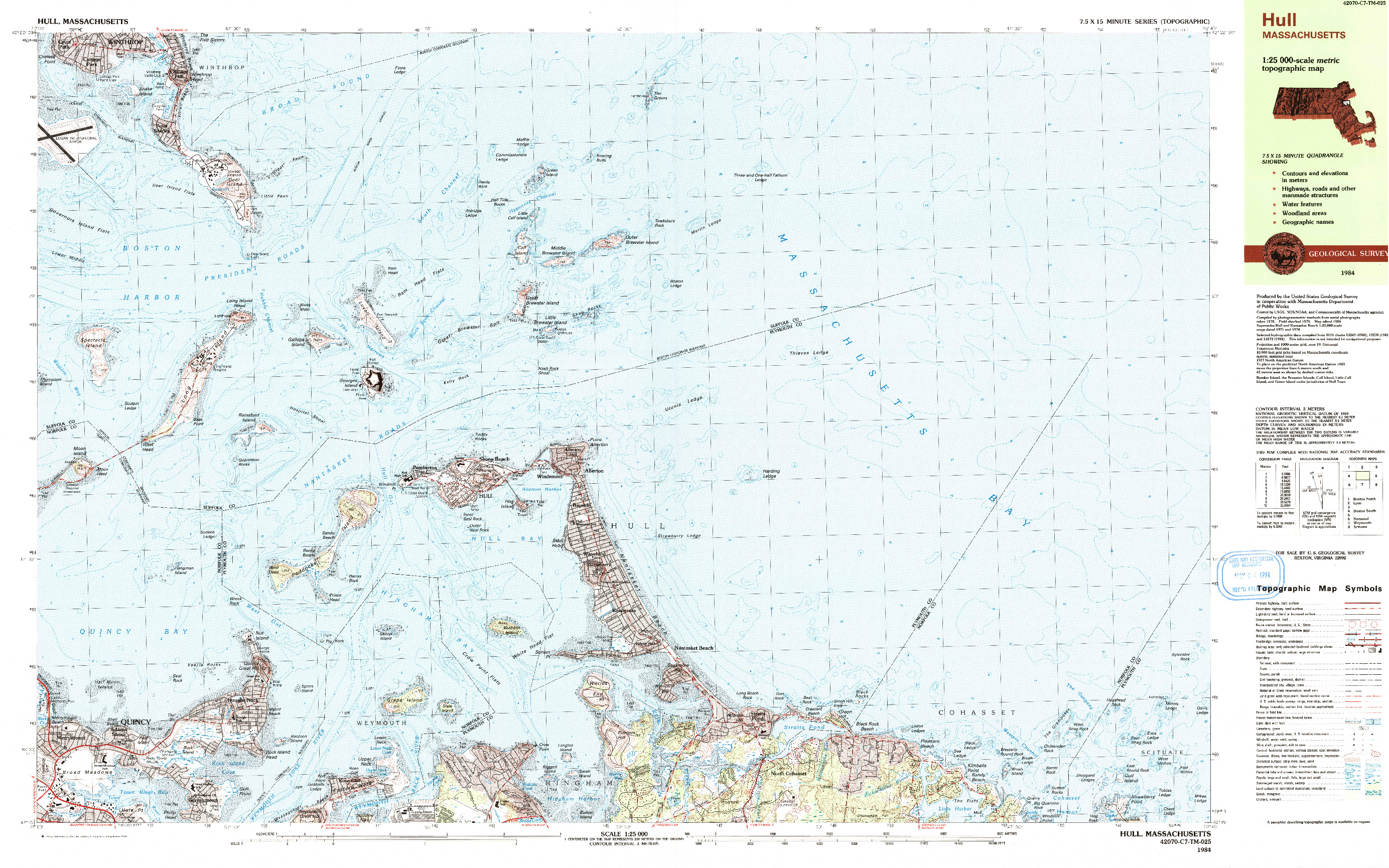 USGS 1:25000-SCALE QUADRANGLE FOR HULL, MA 1984