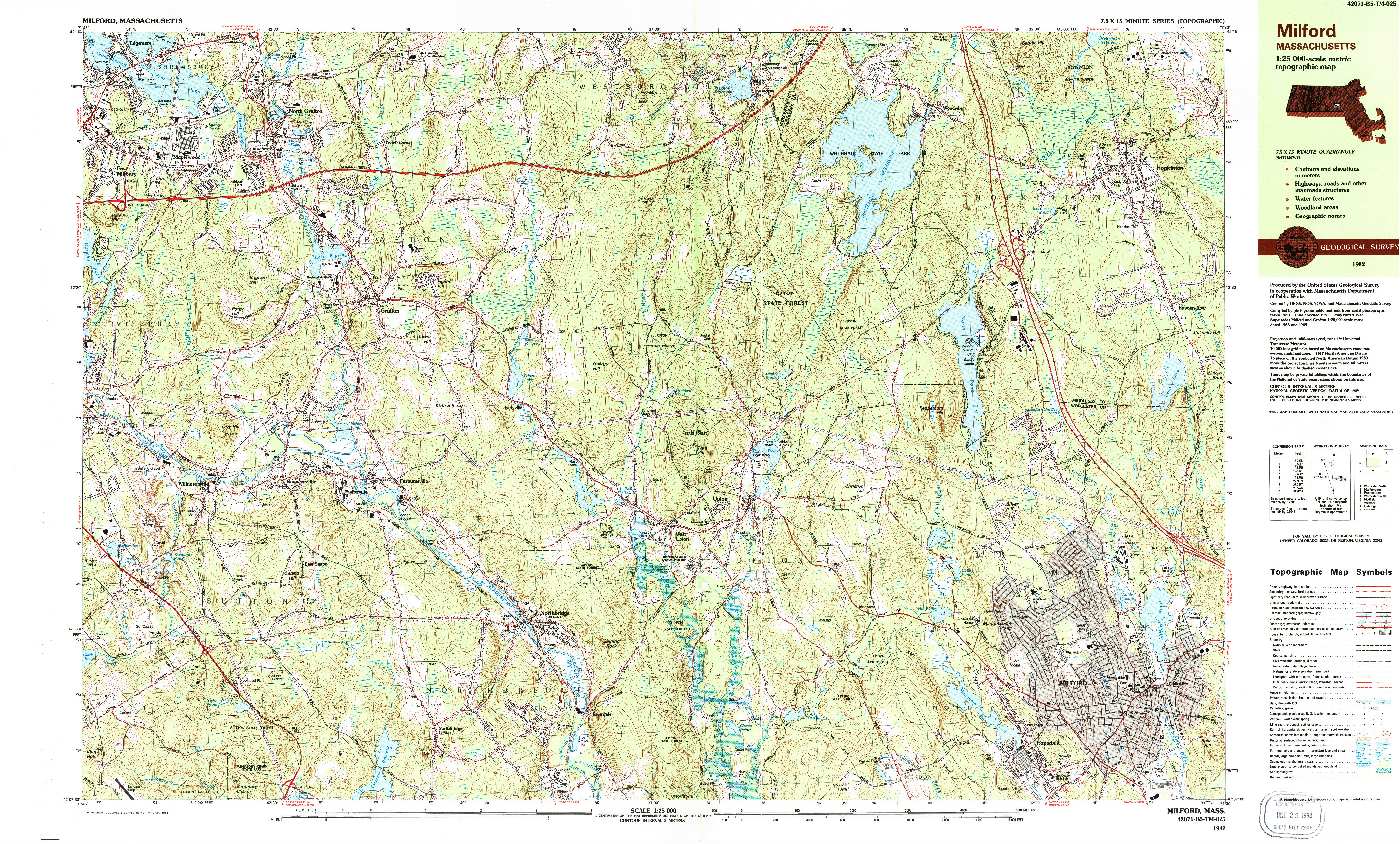 USGS 1:25000-SCALE QUADRANGLE FOR MILFORD, MA 1982