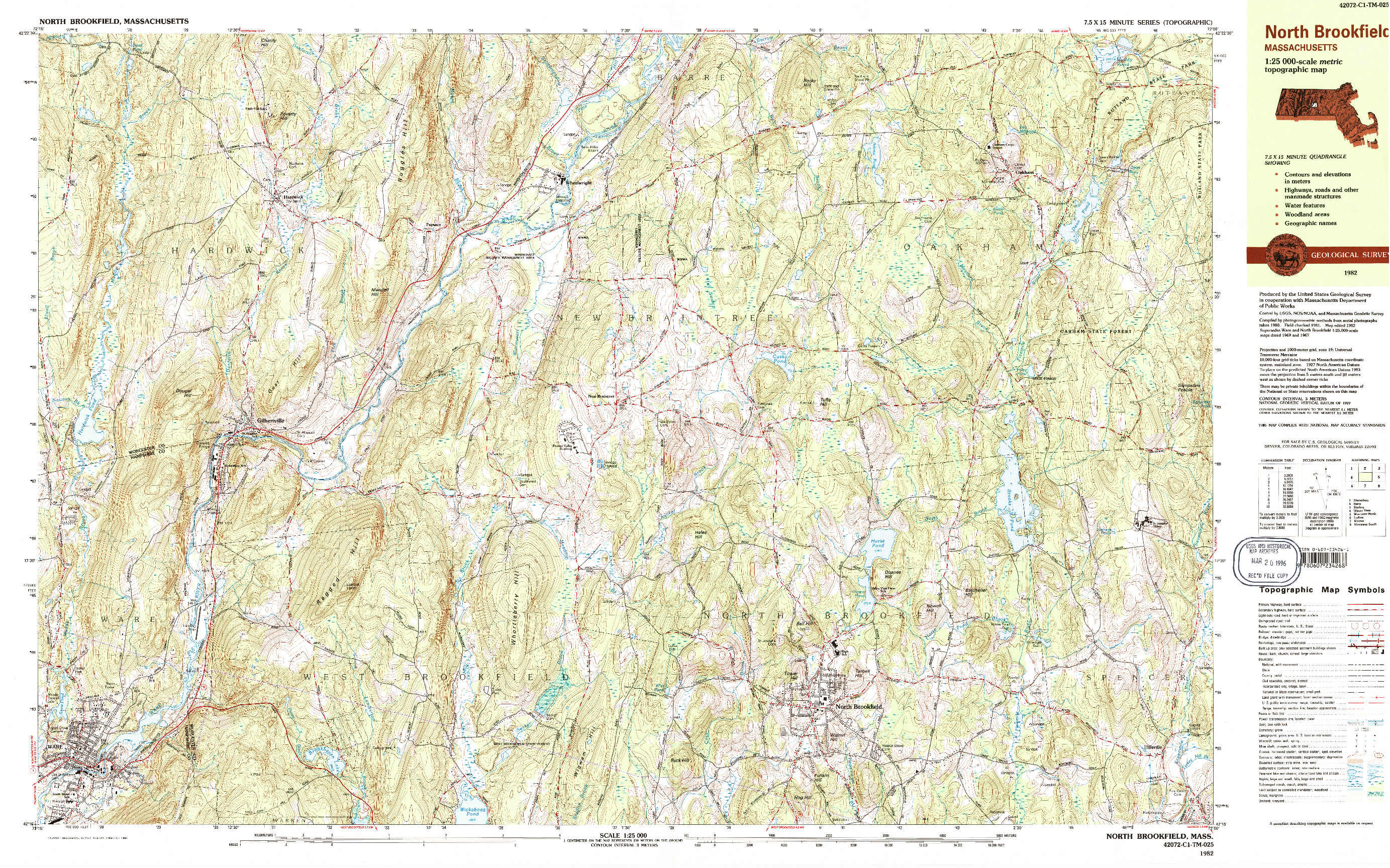 USGS 1:25000-SCALE QUADRANGLE FOR NORTH BROOKFIELD, MA 1982