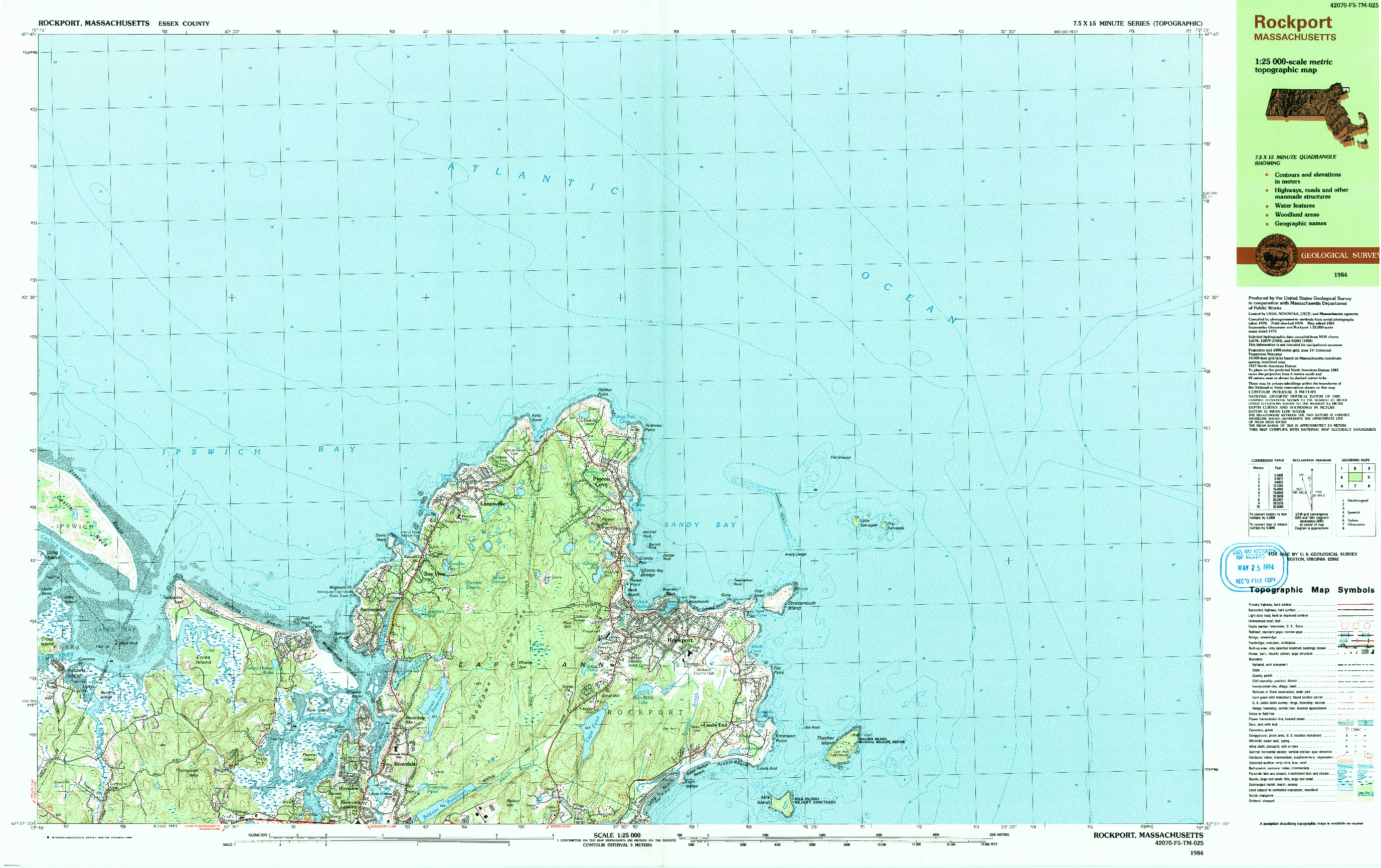 USGS 1:25000-SCALE QUADRANGLE FOR ROCKPORT, MA 1984