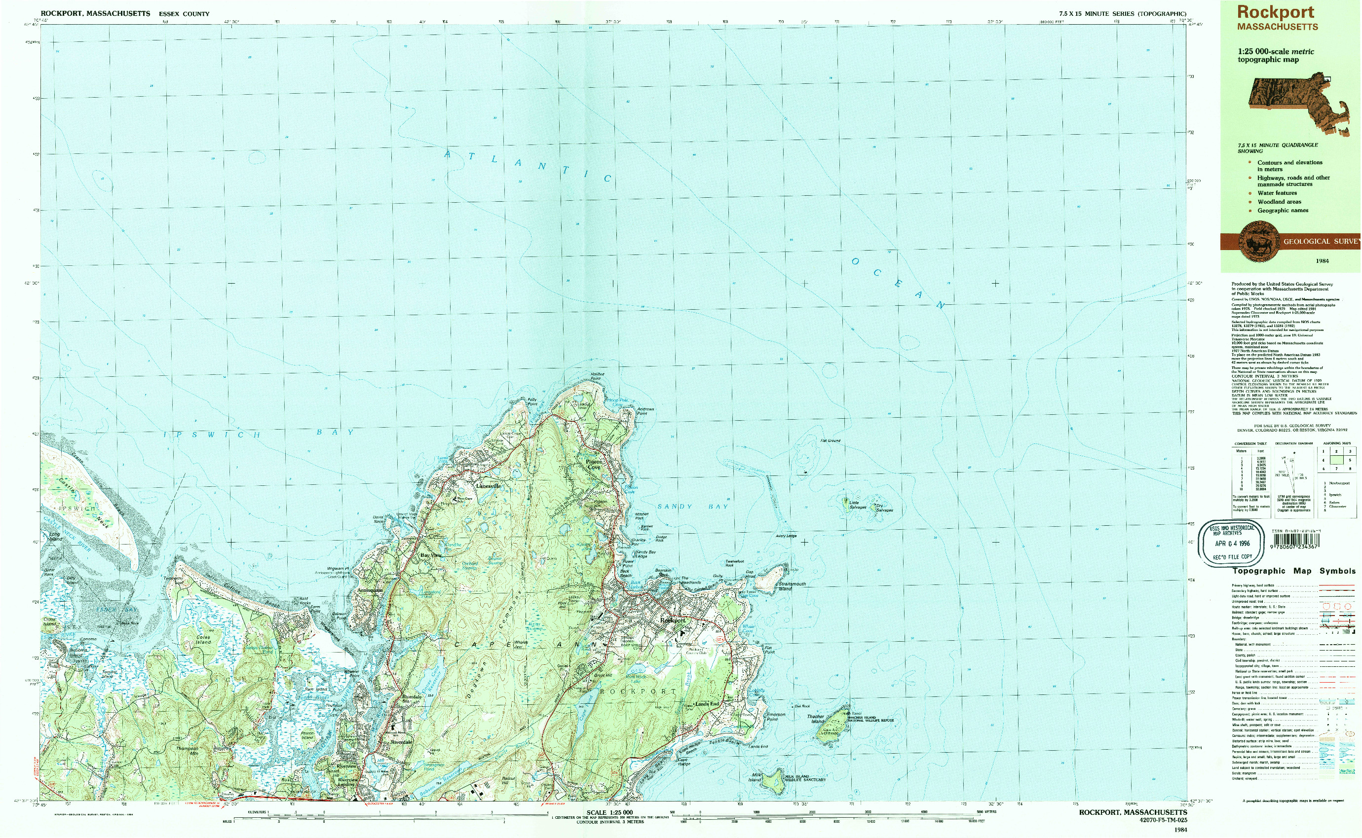 USGS 1:25000-SCALE QUADRANGLE FOR ROCKPORT, MA 1984